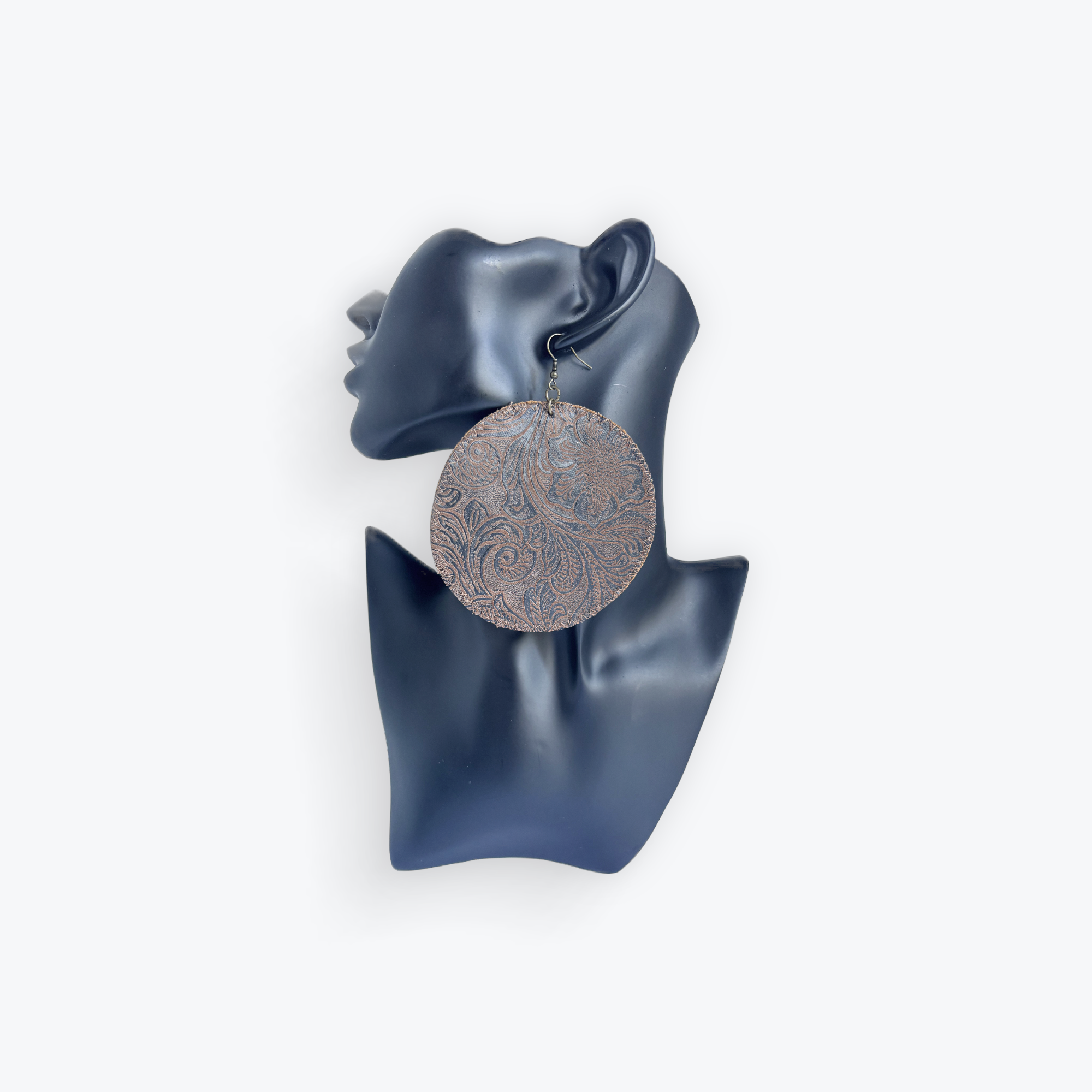 Brown Faux Sued Flower Print Circle Earrings