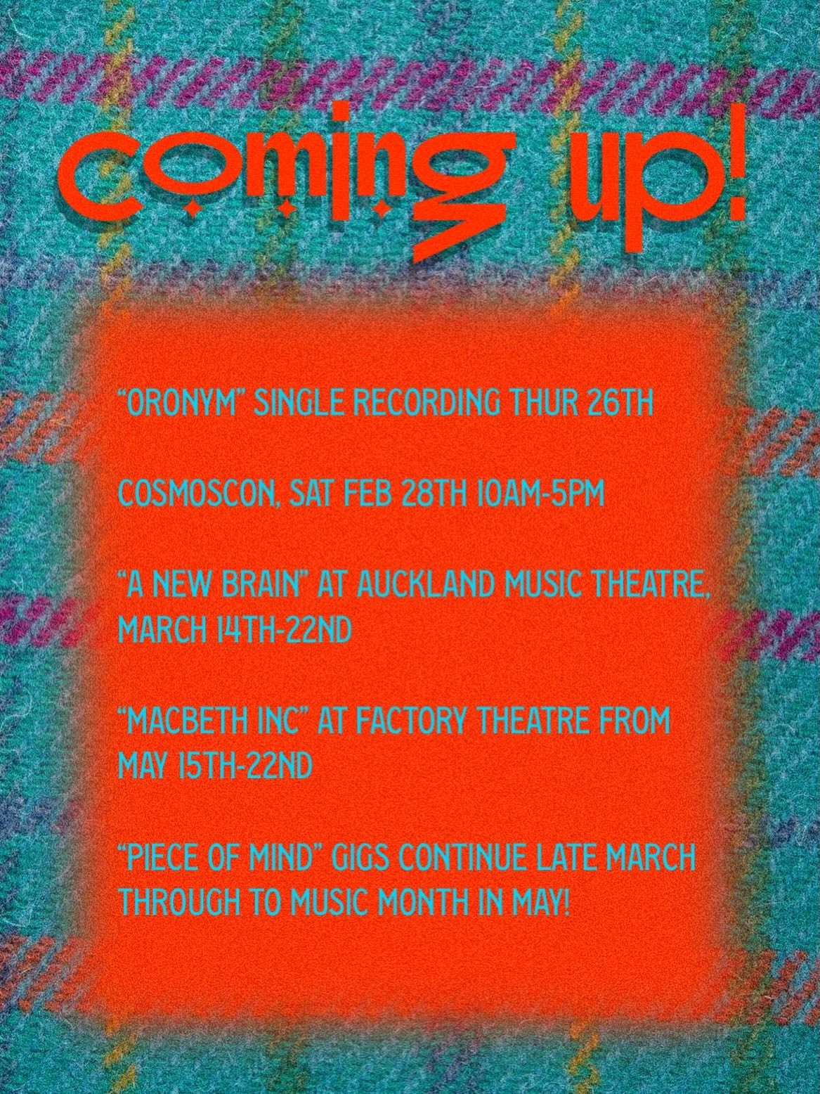 TYPO: A New Brain is til the 28th of March!

Some of my upcoming projects in 2026!