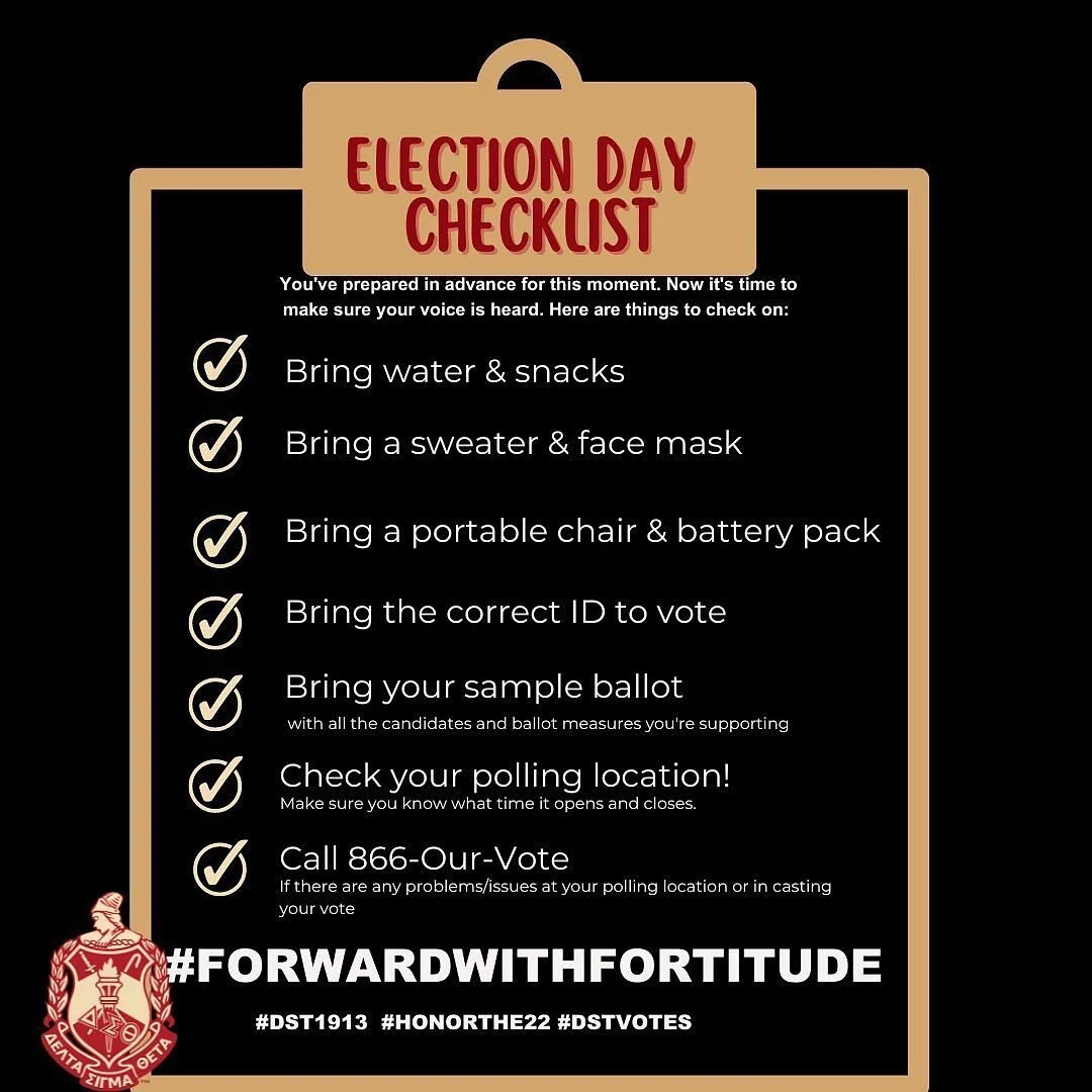 #repost&bull; @dstinc1913 You've made your plan, now make your checklist? Better yet use our checklist! Swipe left to view our Election Day Checklist! Share with family and friends! #DSTVotes #HonorThe22 #ForwardwithFortitude