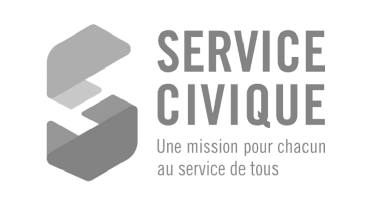Logo du Service Civique avec une icône stylisée et le slogan 'Une mission pour chacun au service de tous'.
