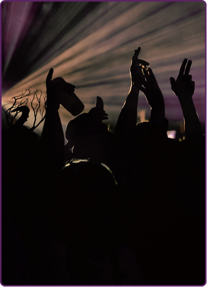 Silhouettes de personnes avec les mains en l'air lors d'un concert ou festival