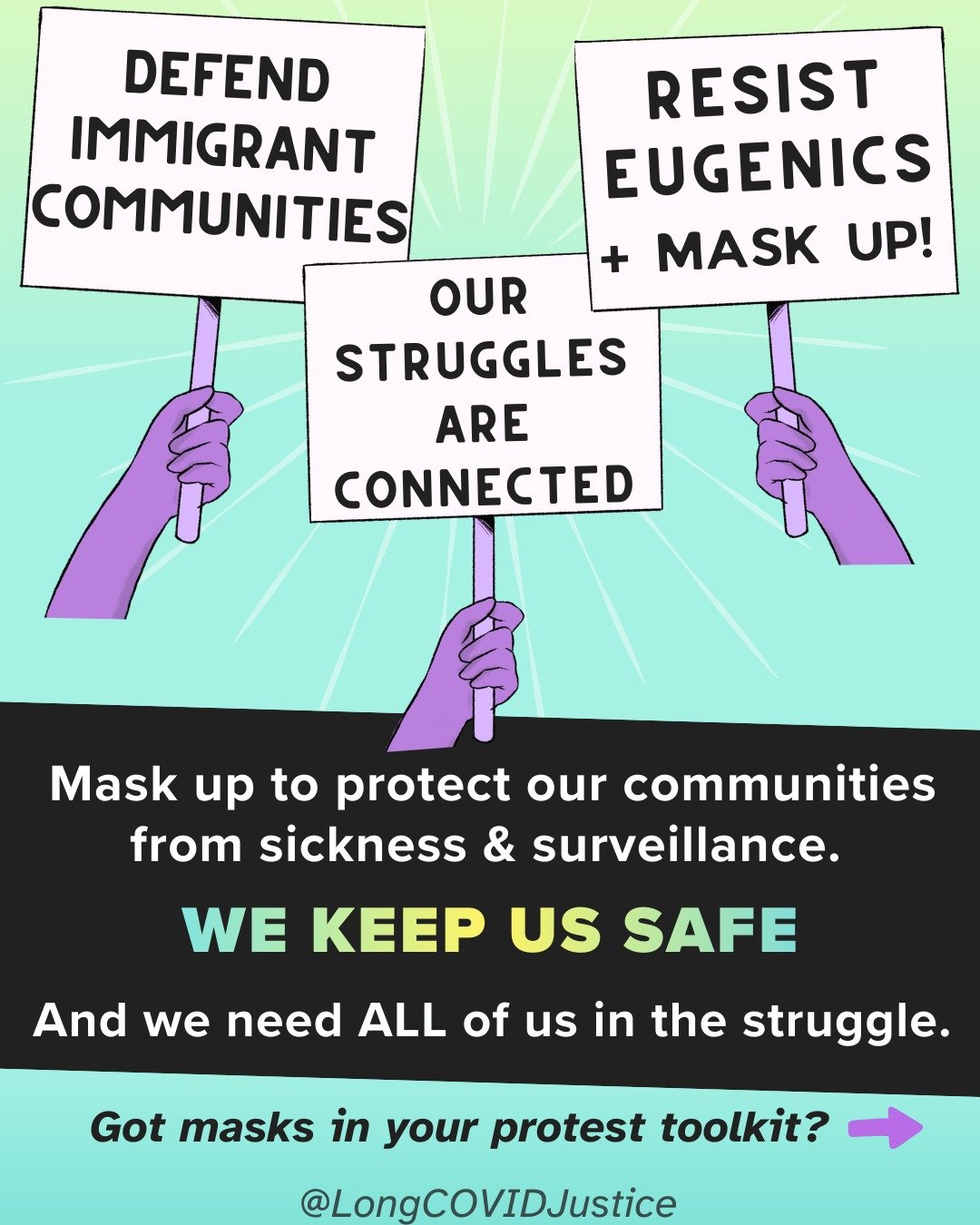 Our struggles are connected, and now more than ever, #WeKeepUsSafe 

Defend immigrant communities, resist eugenics, and mask up to protect our communities from sickness &amp; surveillance! We need ALL of us in the struggle. It&rsquo;s never too late 