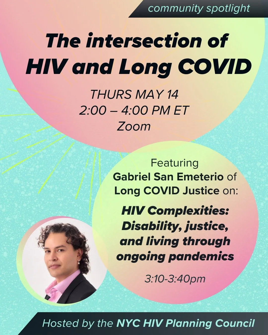 Community spotlight: The NYC HIV Planning Council is hosting a special session on HIV + Long COVID, which will feature Gabriel San Emeterio (@gabrielhse), the director of our HIV Complexities Project, and other experts.

Join the session from 2:10-3: