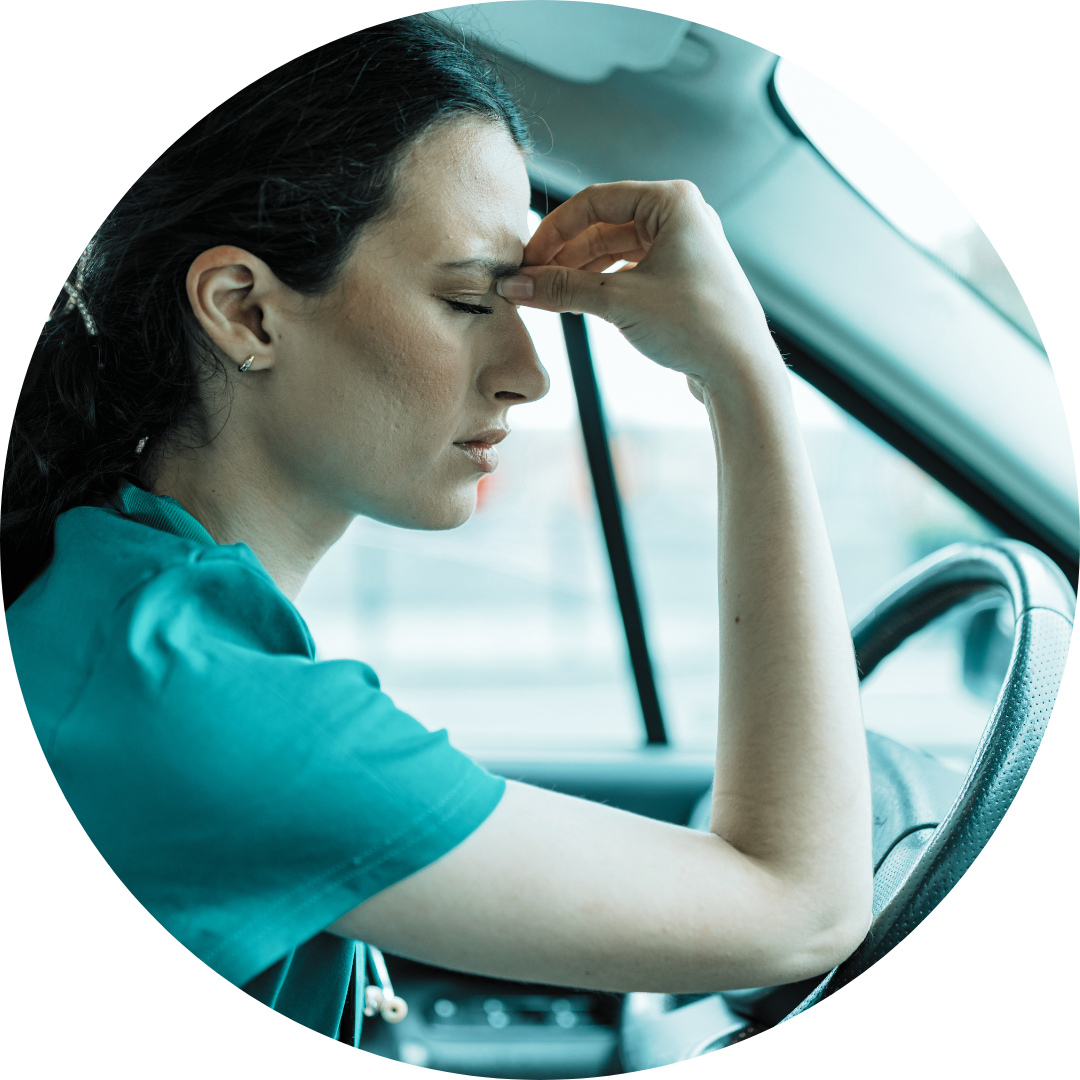 Woman pinching between forehead and nose suffering stress headache