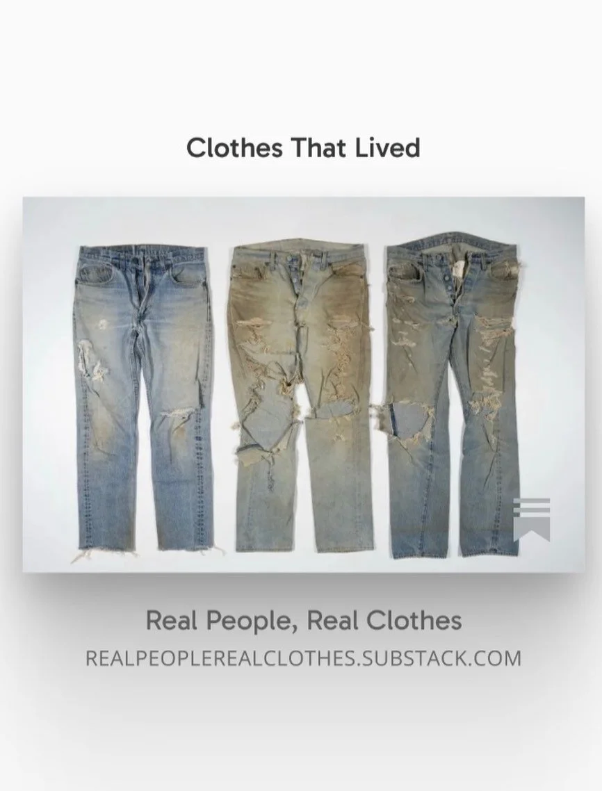Real People, Real Clothes is an ongoing Substack series that explores the stories embedded in worn clothing and everyday objects.

Guided by fashion studies and cultural analysis, this series treats wear and care as archival evidence. 

It is part st