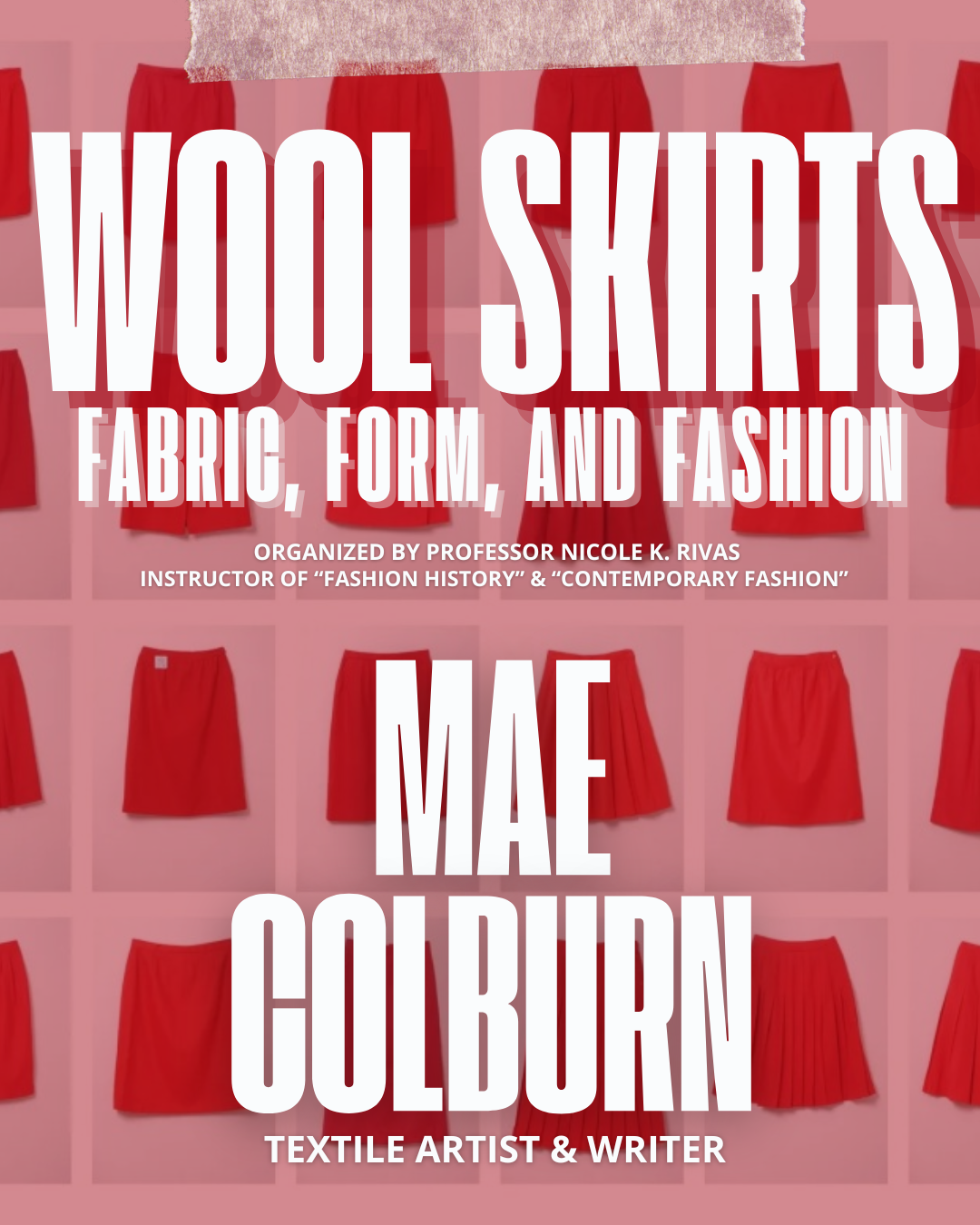 Moderated by Nicole K. Rivas, this guest lecture features textile artist, weaver, and writer Mae Colburn. In this live virtual event, Colburn shares insights into her Wool Skirts exhibition at Sudestada, offering background on the project’s developme