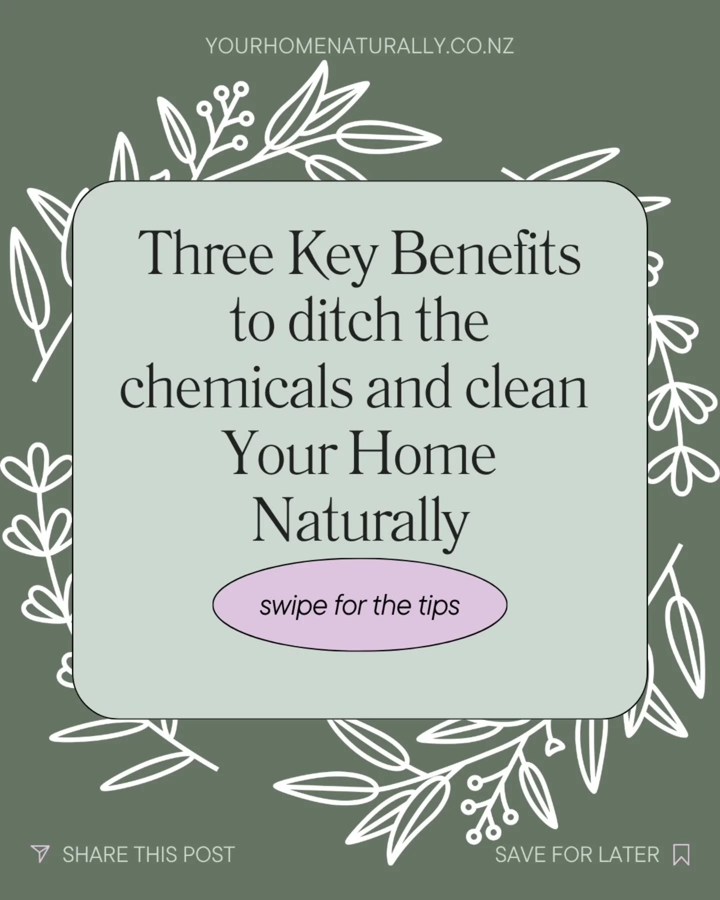 ✨️ Still reaching for the same chemical laden products out of habit? 

Here are 10 reasons why making the switch to natural cleaning is one of the best things you can do for your health, your whanau, your whenua, and your wallet. 

Swipe through to s