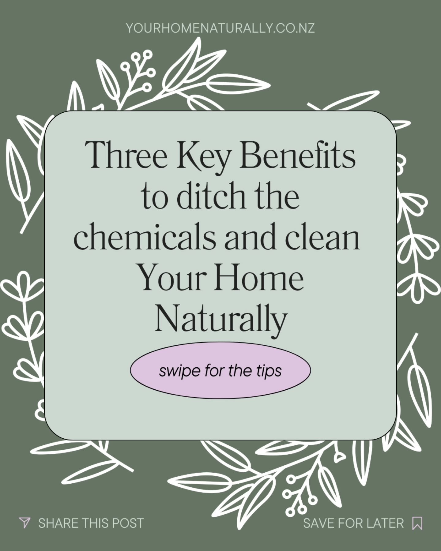 ✨️ Still reaching for the same chemical laden products out of habit? 

Here are 10 reasons why making the switch to natural cleaning is one of the best things you can do for your health, your whanau, your whenua, and your wallet. 

Swipe through to s
