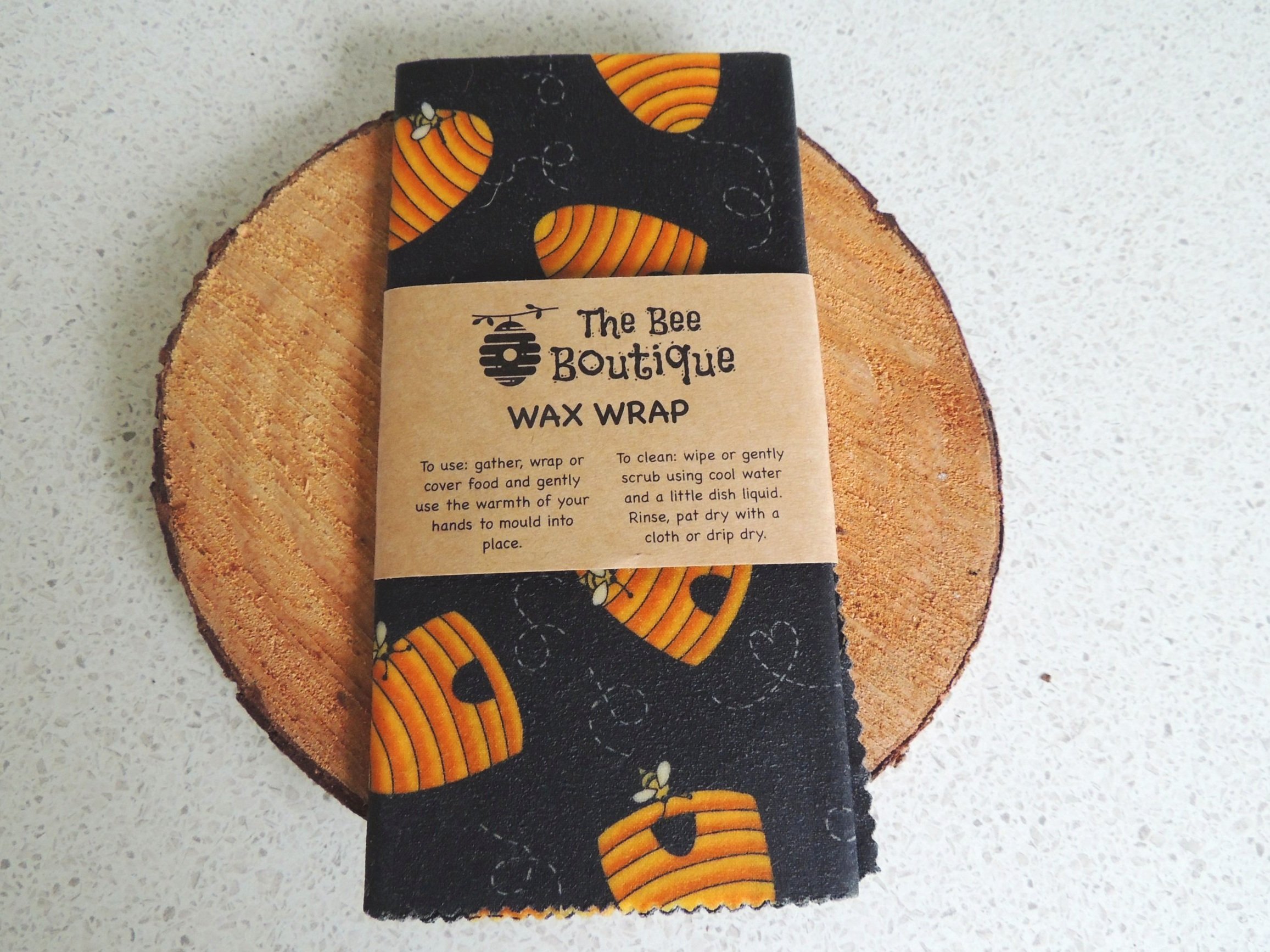 Beeswax Wraps | Black with Bee Hives | Large |