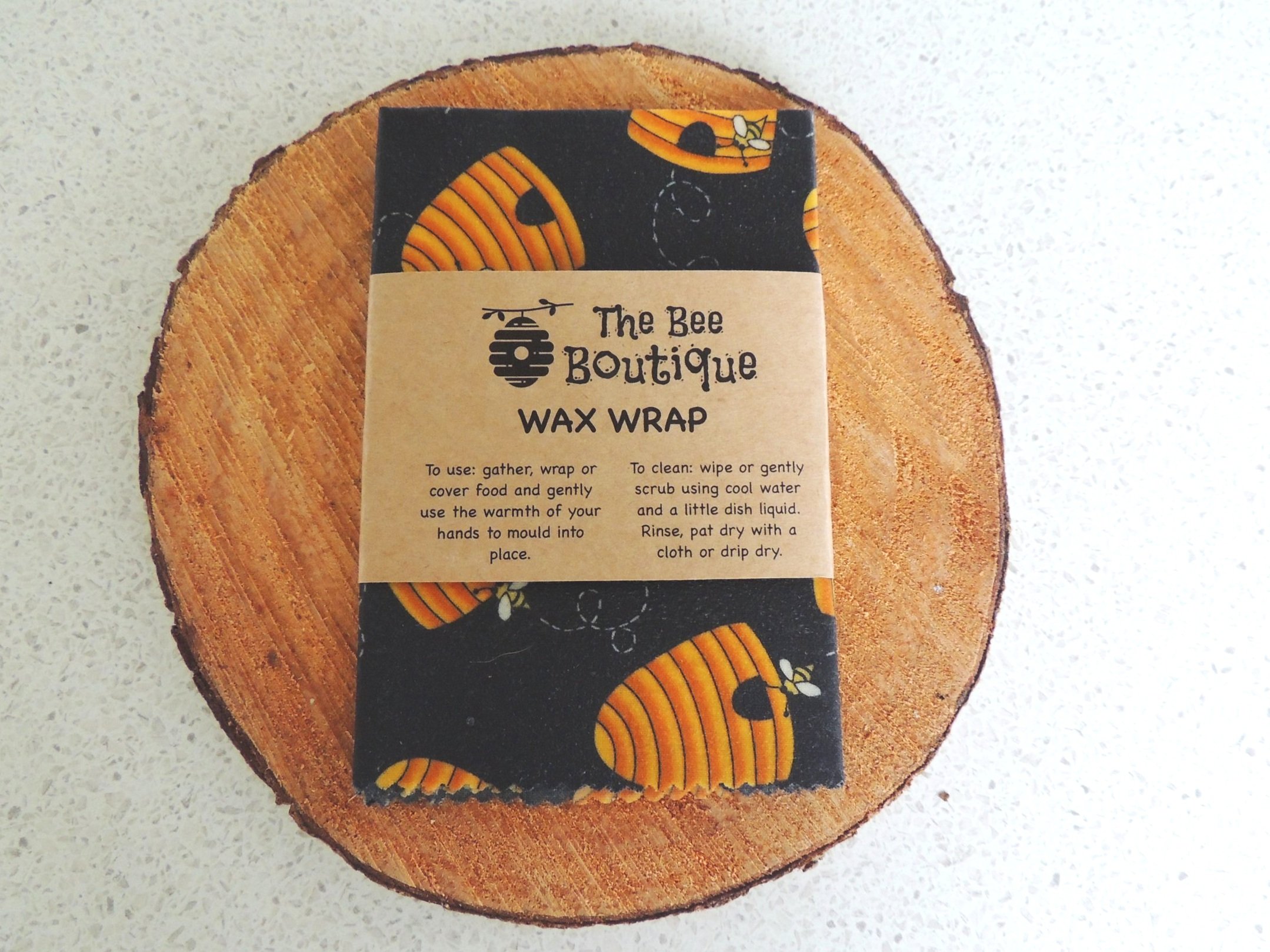 Beeswax Wraps | Black with Bee Hives | Medium |
