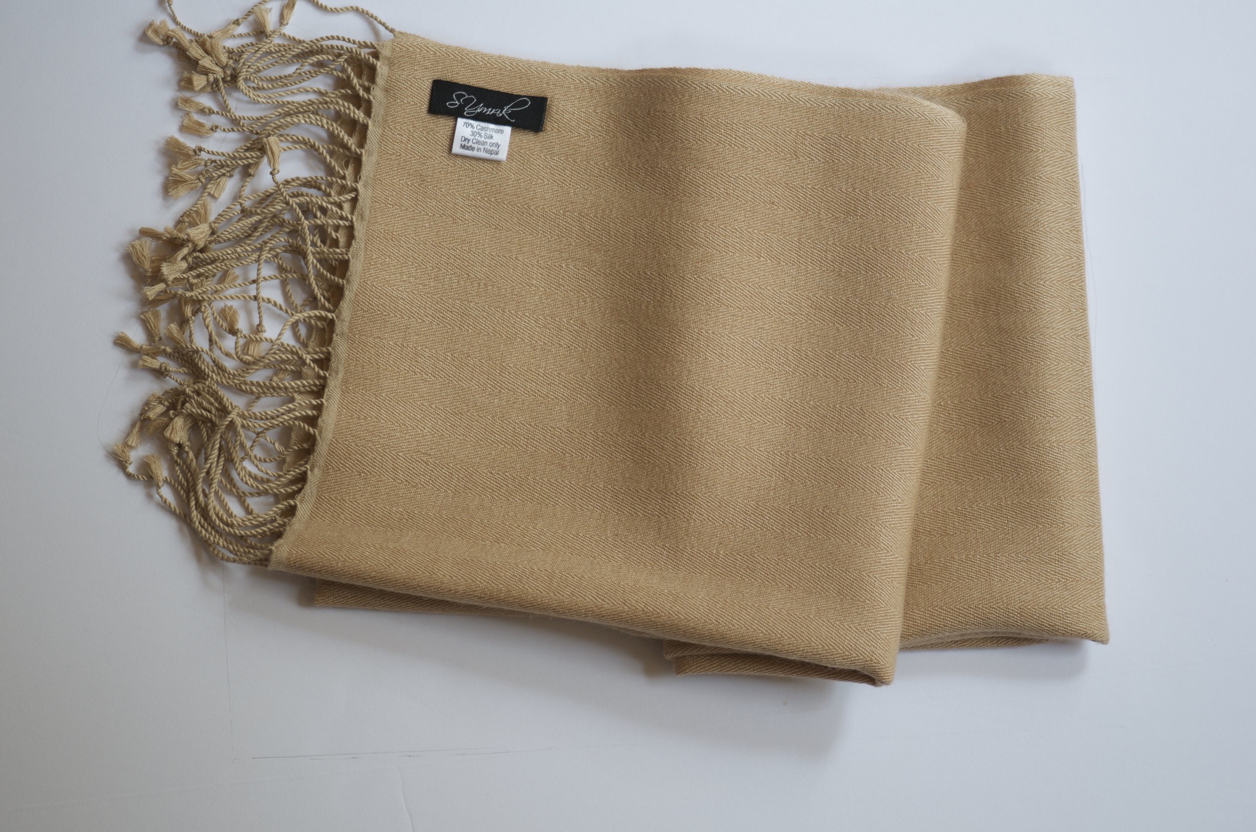 Camel Slim Cashmere and Silk Coat Scarf - Landscape