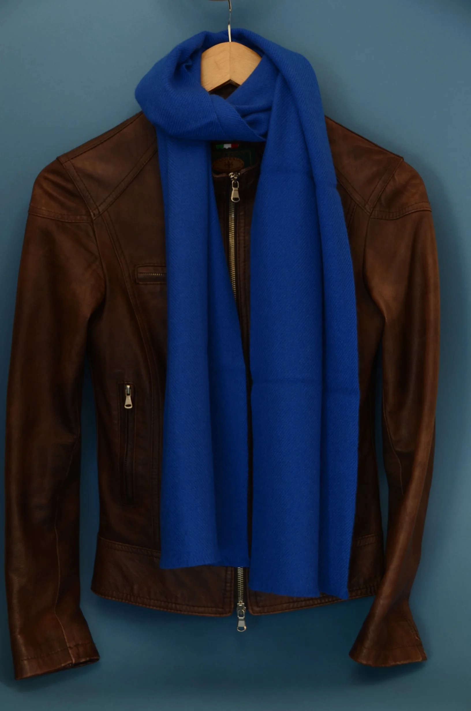 Marine Blue Pure Cashmere Coat Scarf Slightly Felted and Narrow- Unisex - Landscape