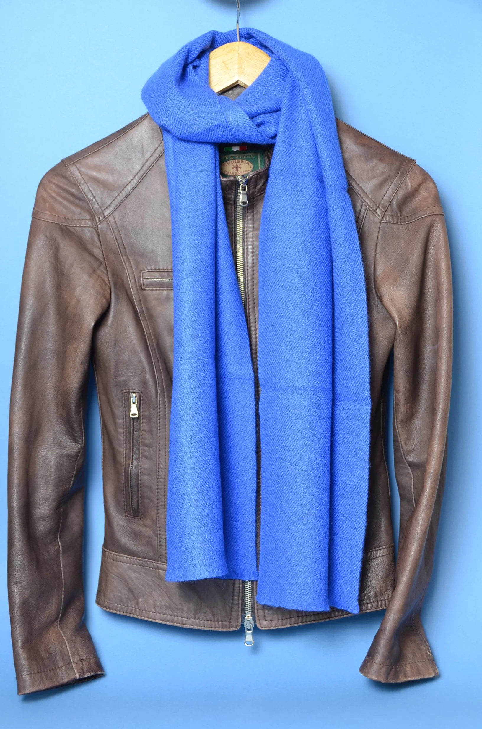 Marine Blue Pure Cashmere Coat Scarf Slightly Felted and Narrow- Unisex - Landscape