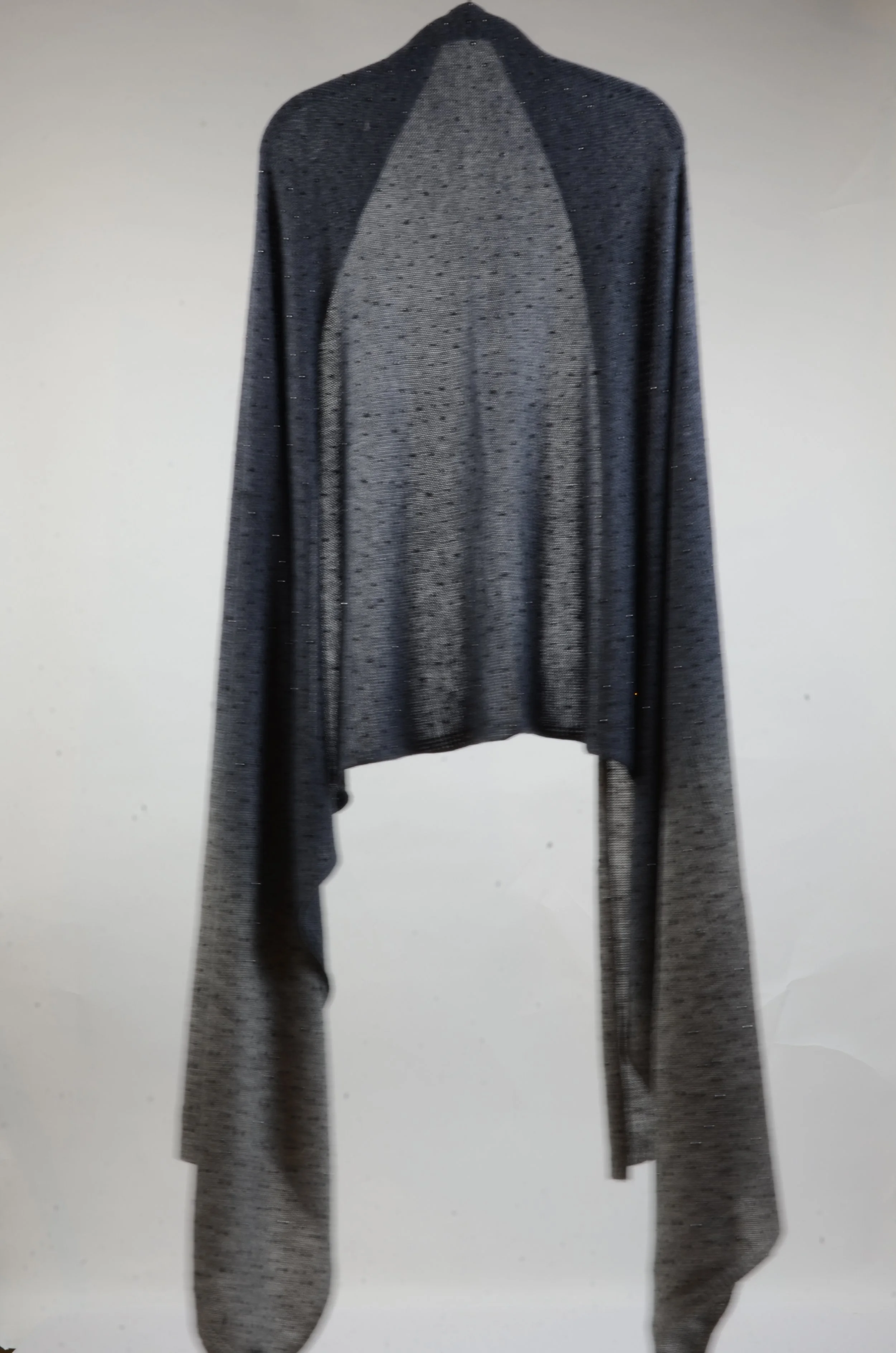 Black and Grey with Black Crystals Pure Cashmere Knit Shawl Wrap Scarf with Crystal