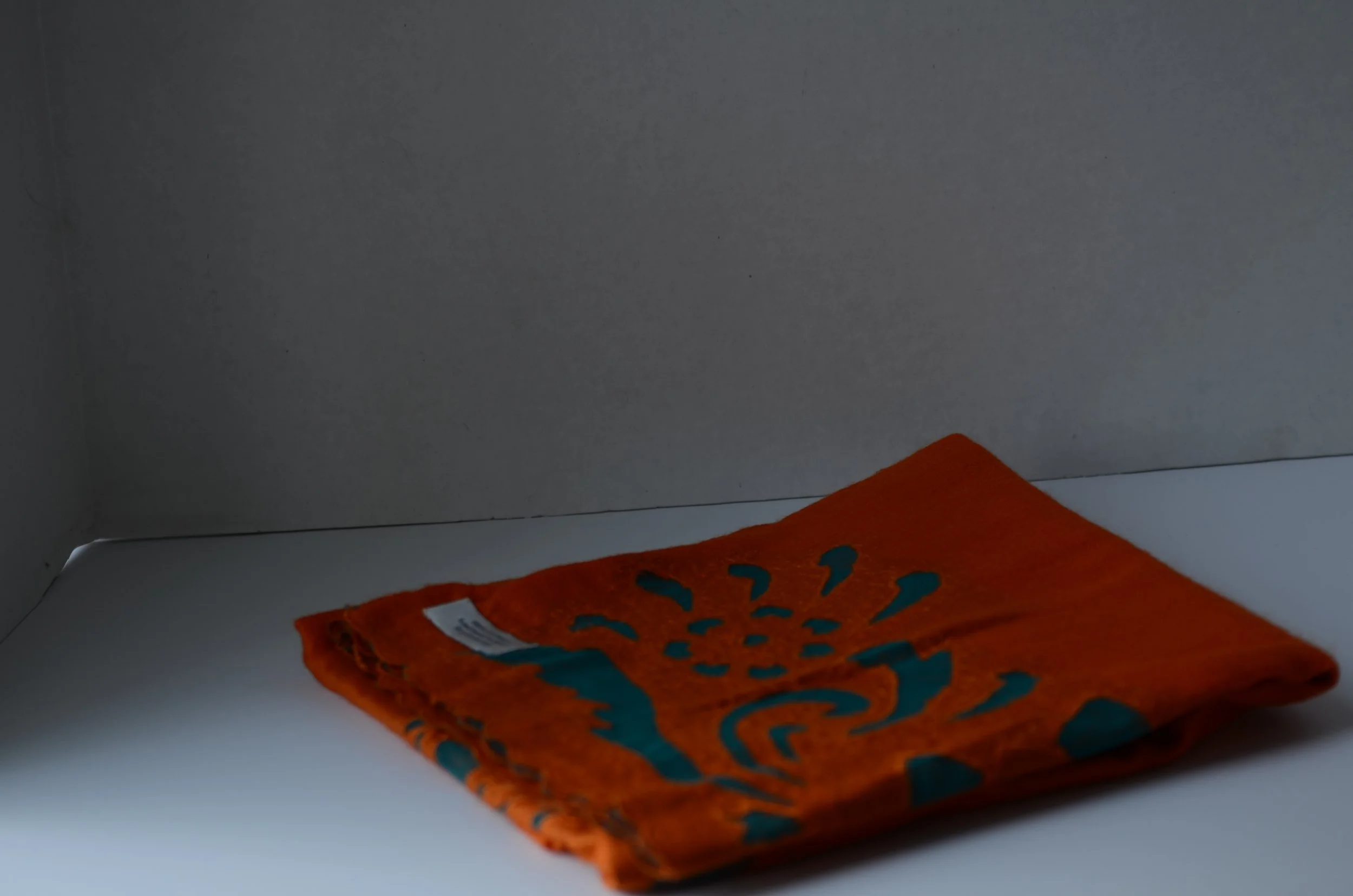 Orange and Blue Pure Cashmere Cutwork Design Shawl