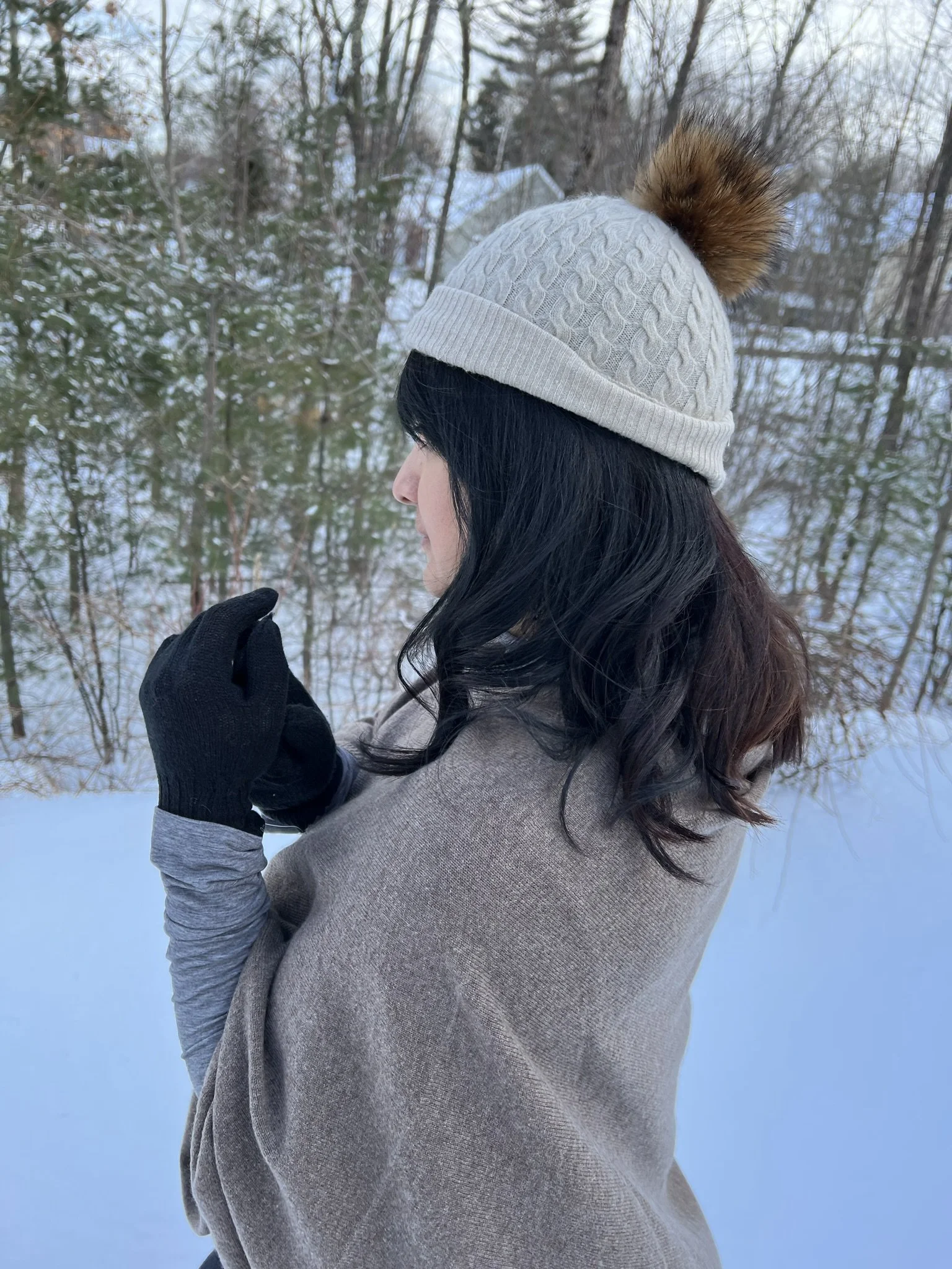 Camel Tan Natural Elegant Pure Cashmere Poncho - Portrait