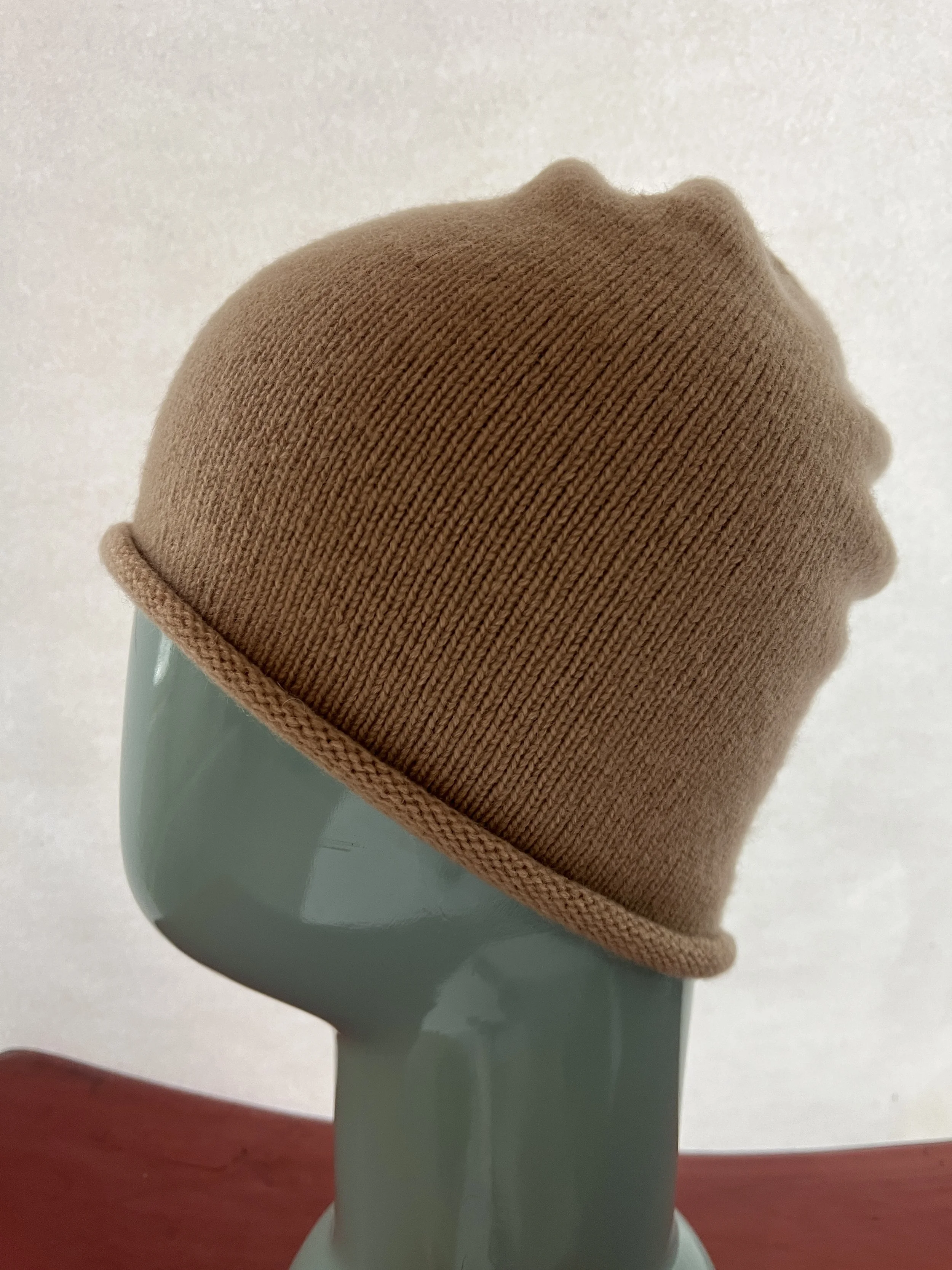 Beige Cashmere Reversible Watchcap - Portrait