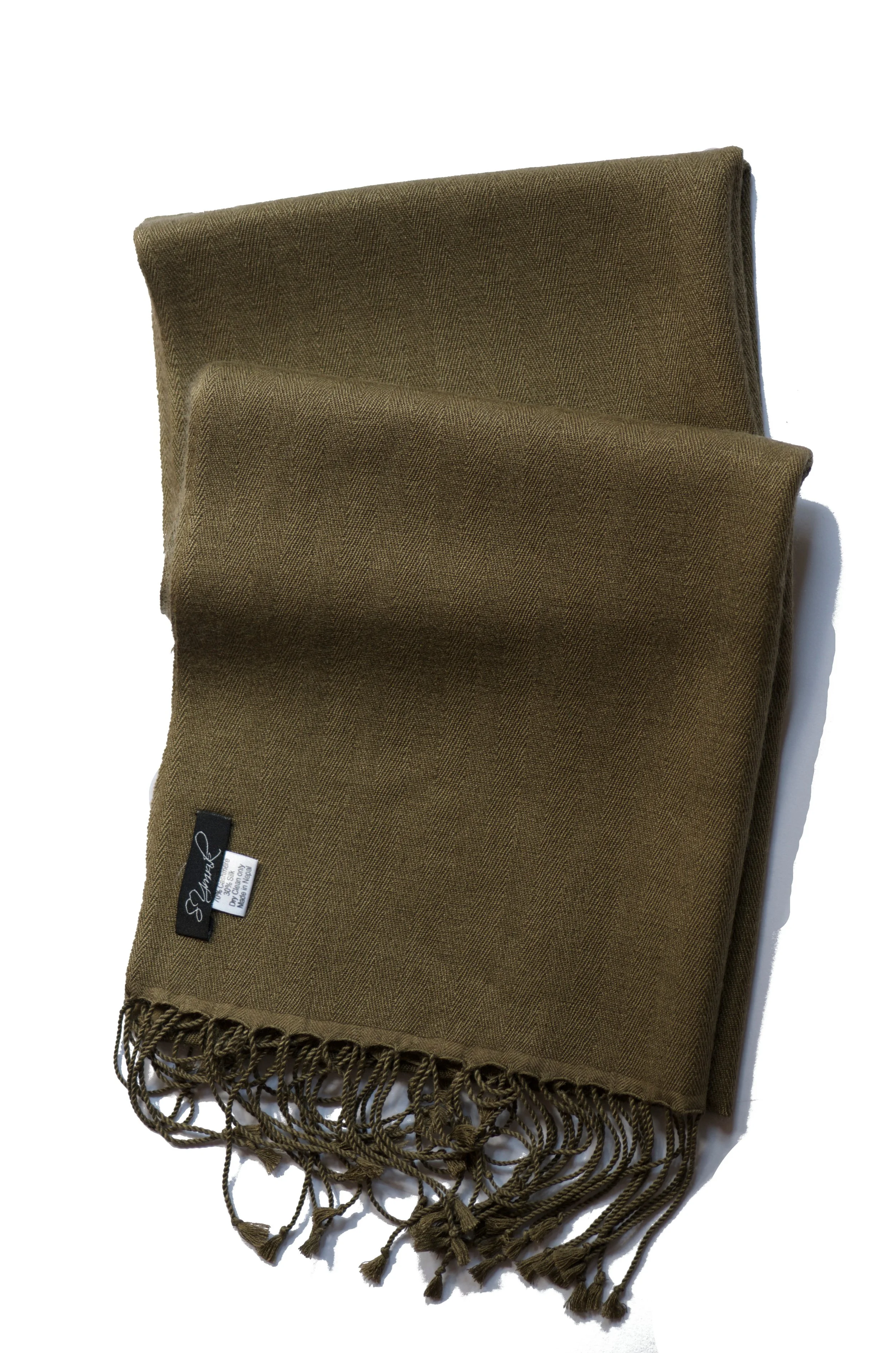 Fir Green Men Women Unisex Cashmere Neck Scarf with Fringes.jpg