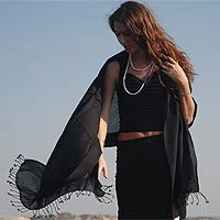 Black Glamor Cashmere Shawl Scarf Wrap - Landscape