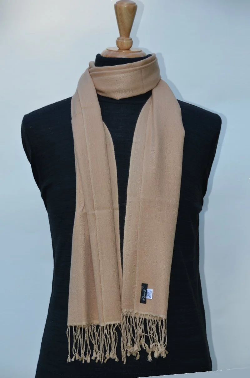 Camel Slim Cashmere and Silk Coat Scarf - Portrait