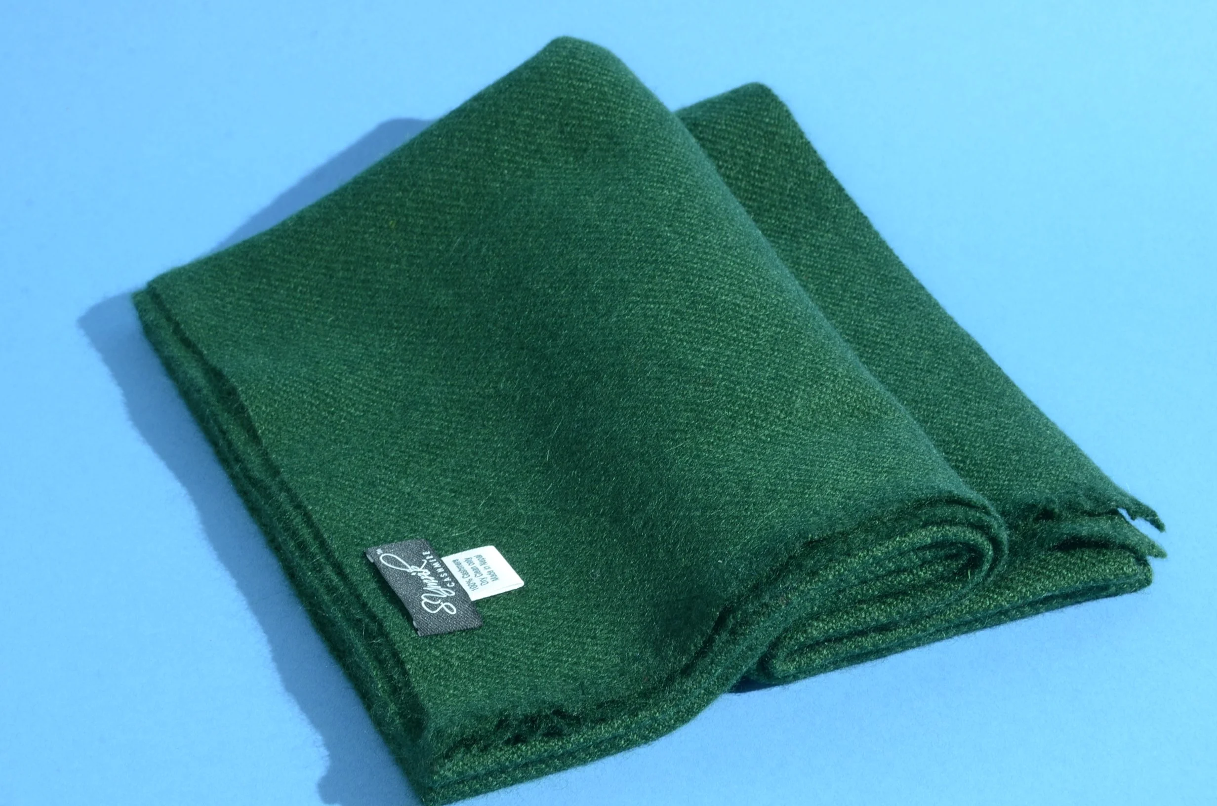 Apple Green Pure Cashmere Coat Scarf Slightly Felted and Narrow- Unisex