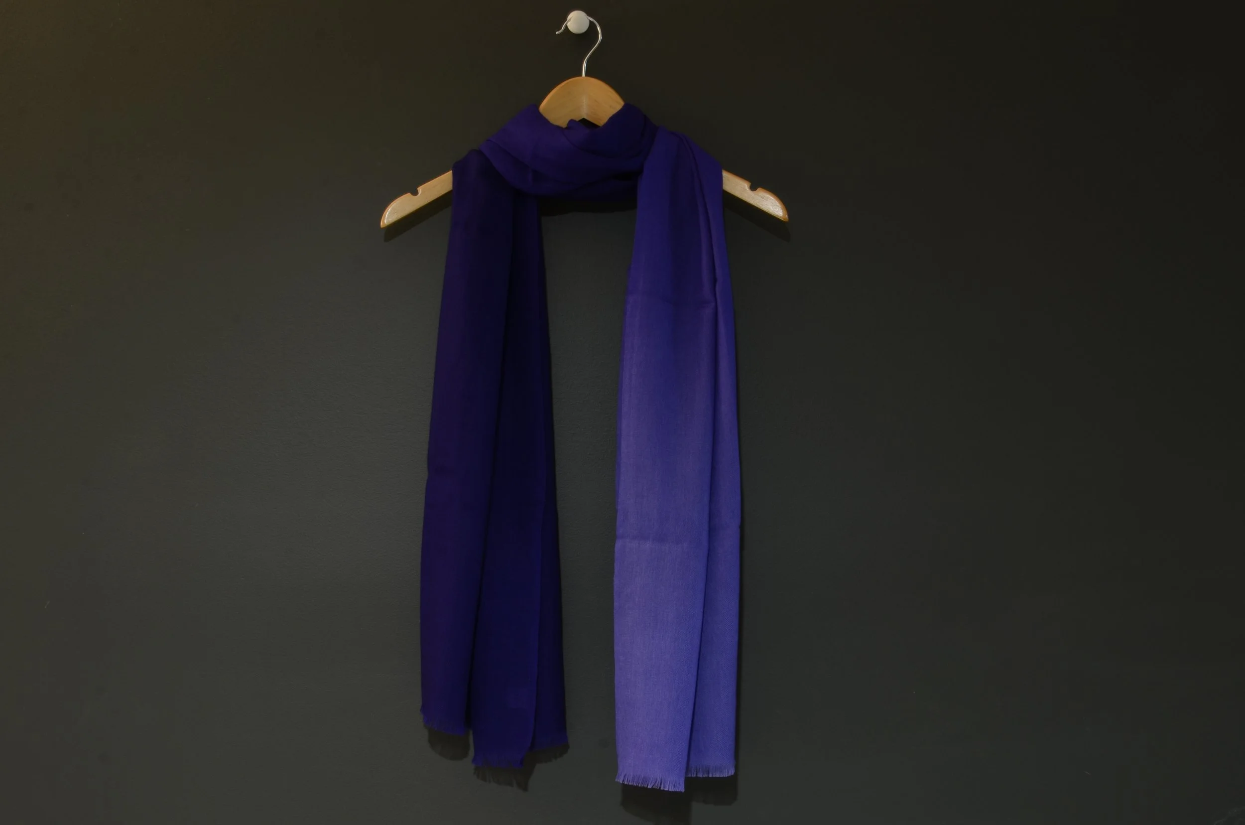 Blues Pure Cashmere Elegant Ombre Fringed Shawl - Landscape