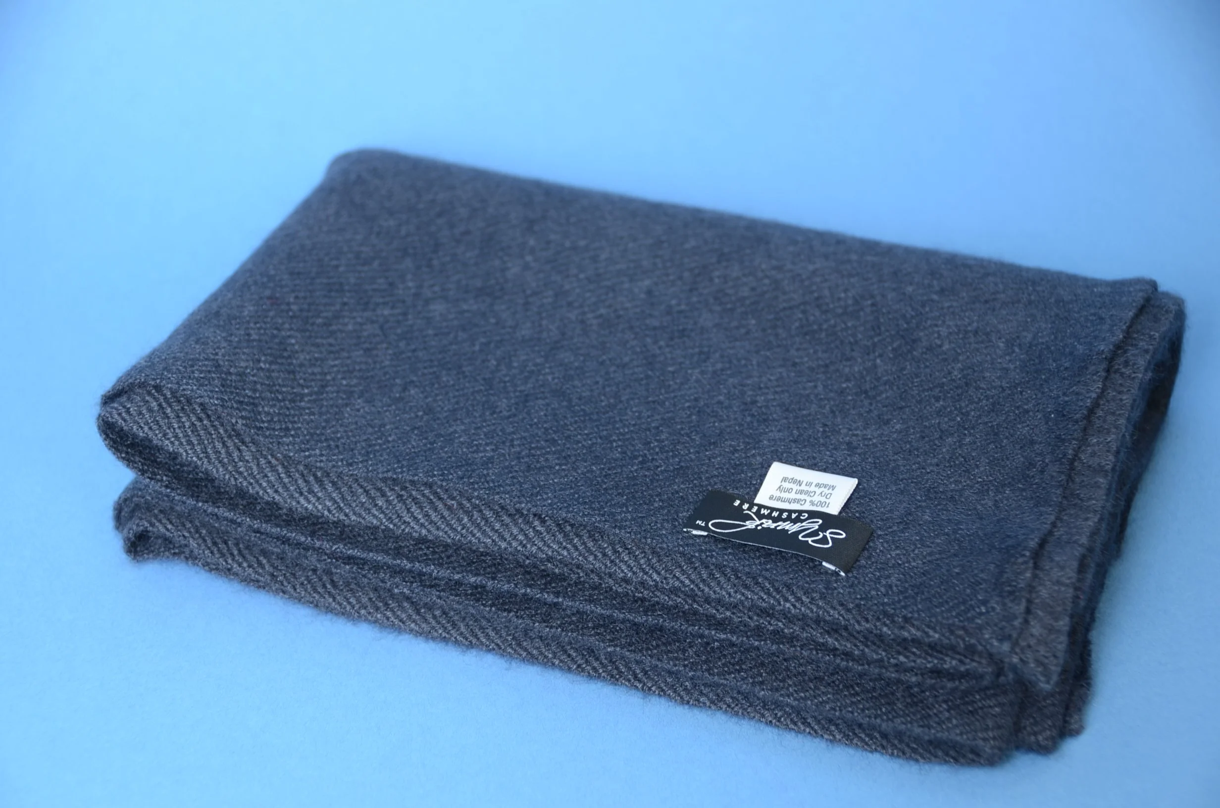 Charcoal Grey Pure Cashmere Coat Scarf Slightly Felted and Narrow- Unisex - Landscape