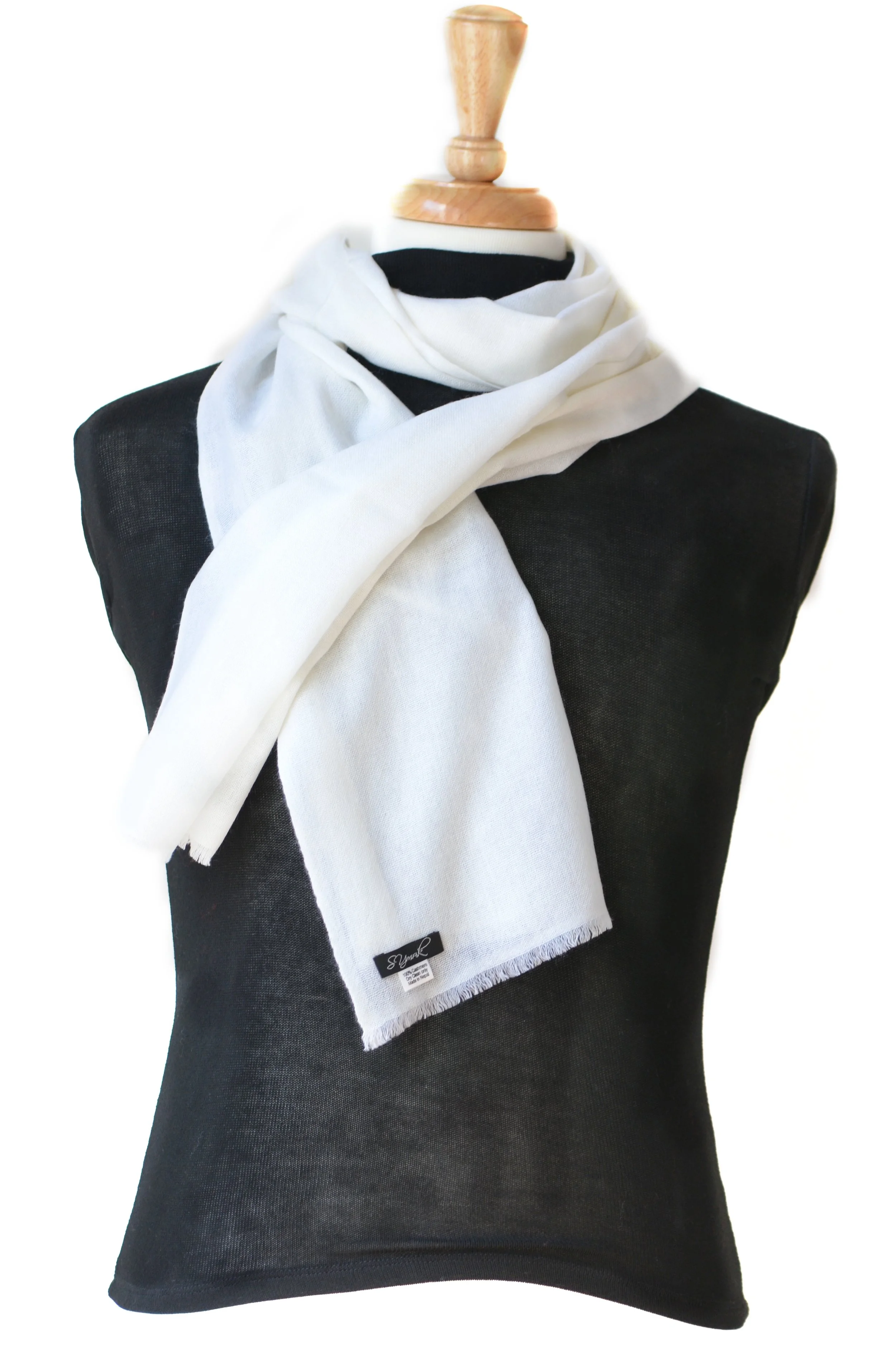 Dove White Pure Cashmere Travel Neck Scarf Small and Light -Unisex - Landscape