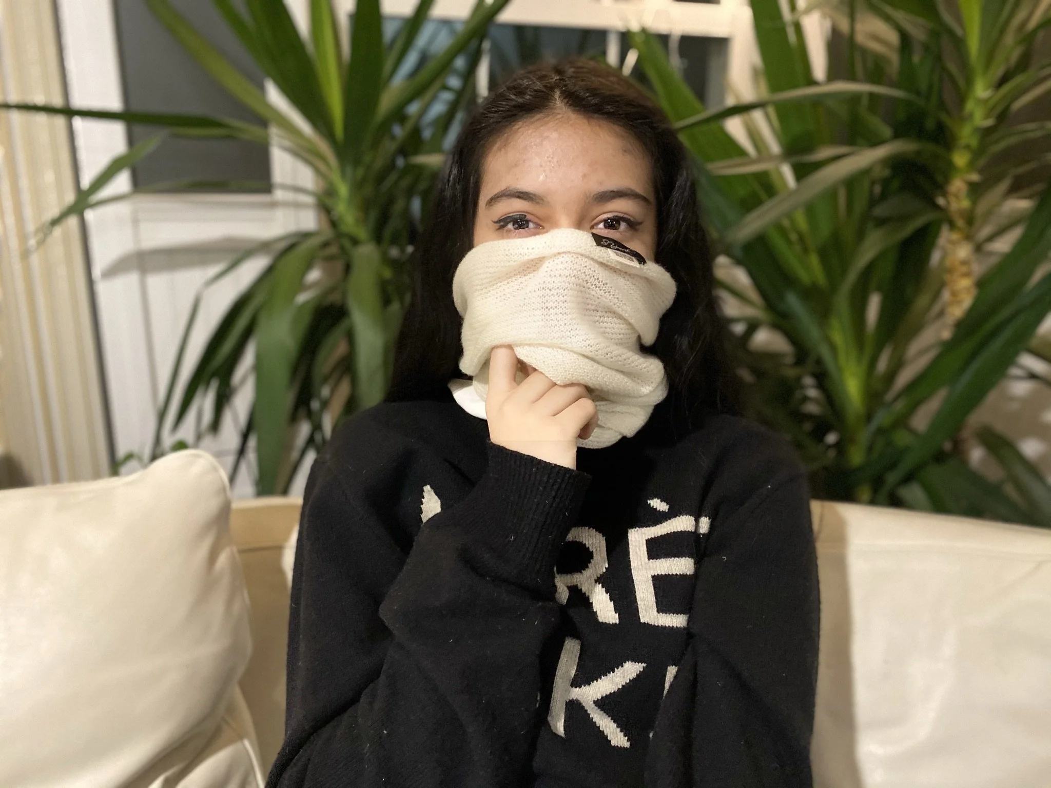 Dove White Multi - Functional Cashmere Tube Scarf - Portrait