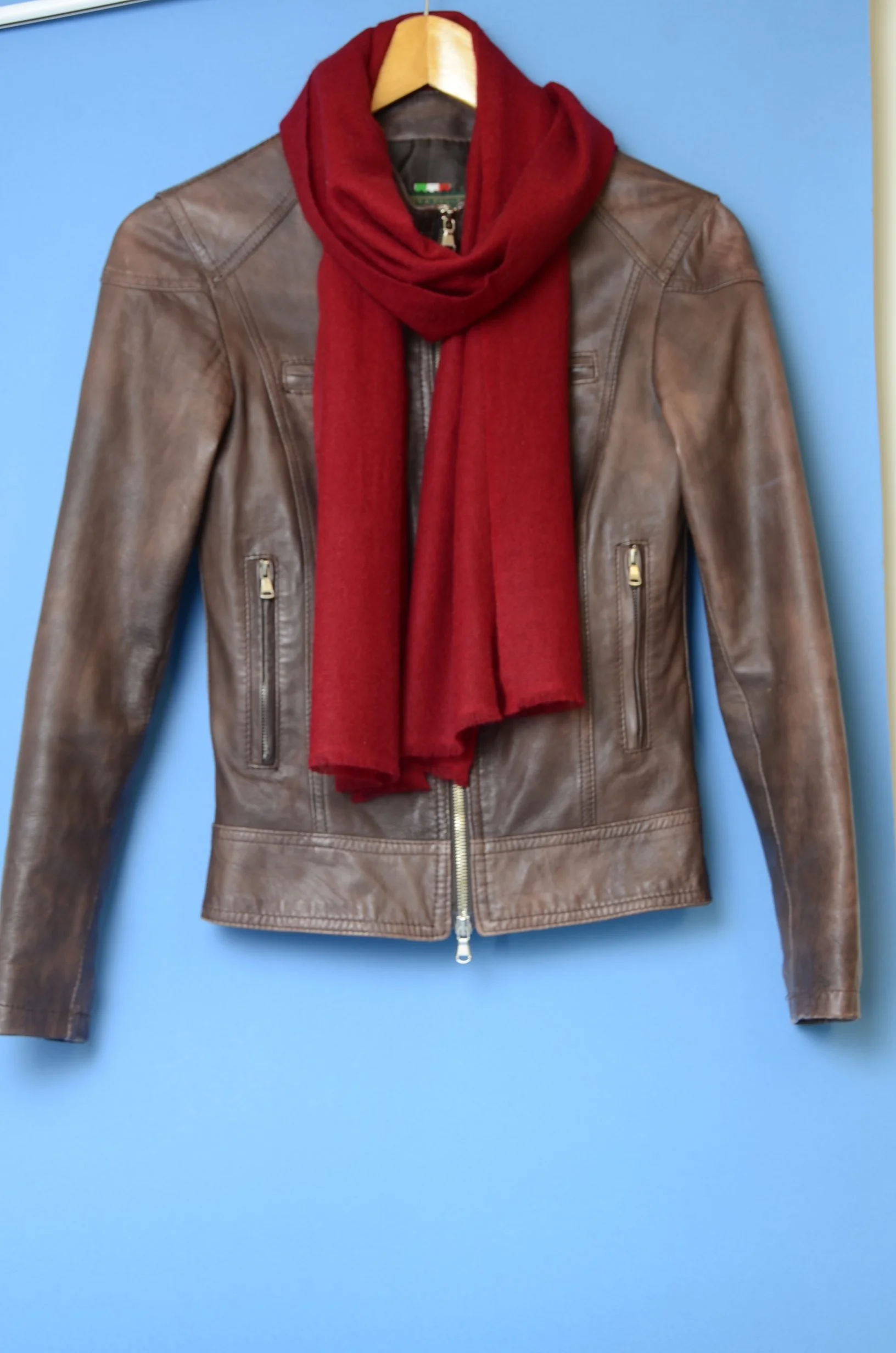 Burgundy Pure Cashmere Coat Scarf Slightly Felted and Narrow- Unisex - Landscape