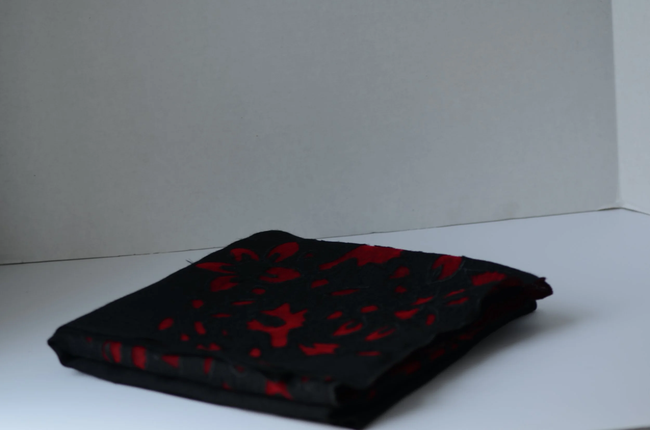 Red and Black Pure Cashmere and Velvet Vibrant Floral Cutout Shawl - Landscape