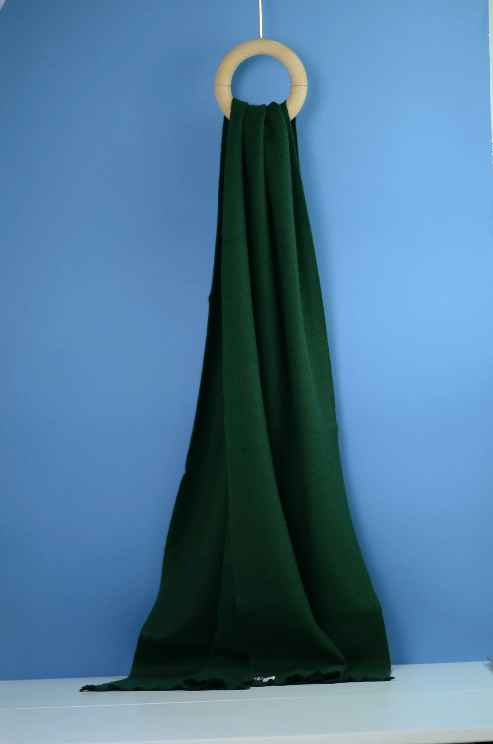 Apple Green Pure Cashmere Coat Scarf Slightly Felted and Narrow- Unisex - Landscape