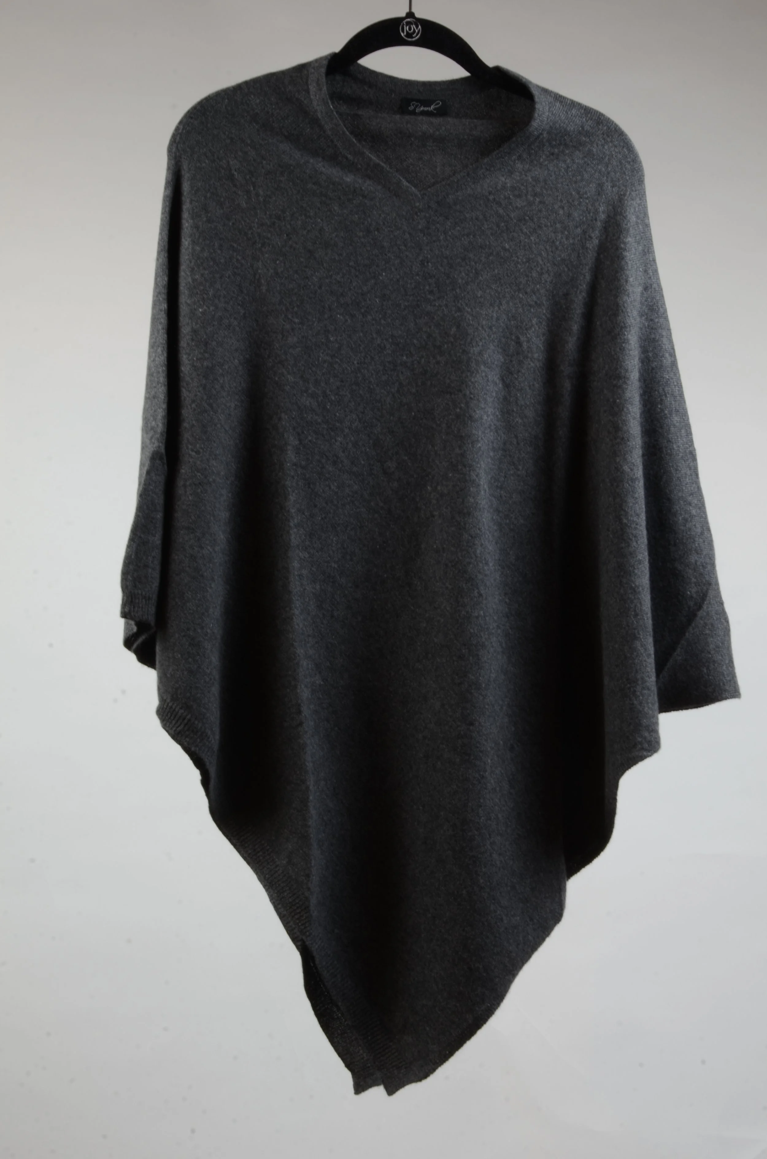 Charcoal Natural Elegant Pure Cashmere Poncho - Landscape