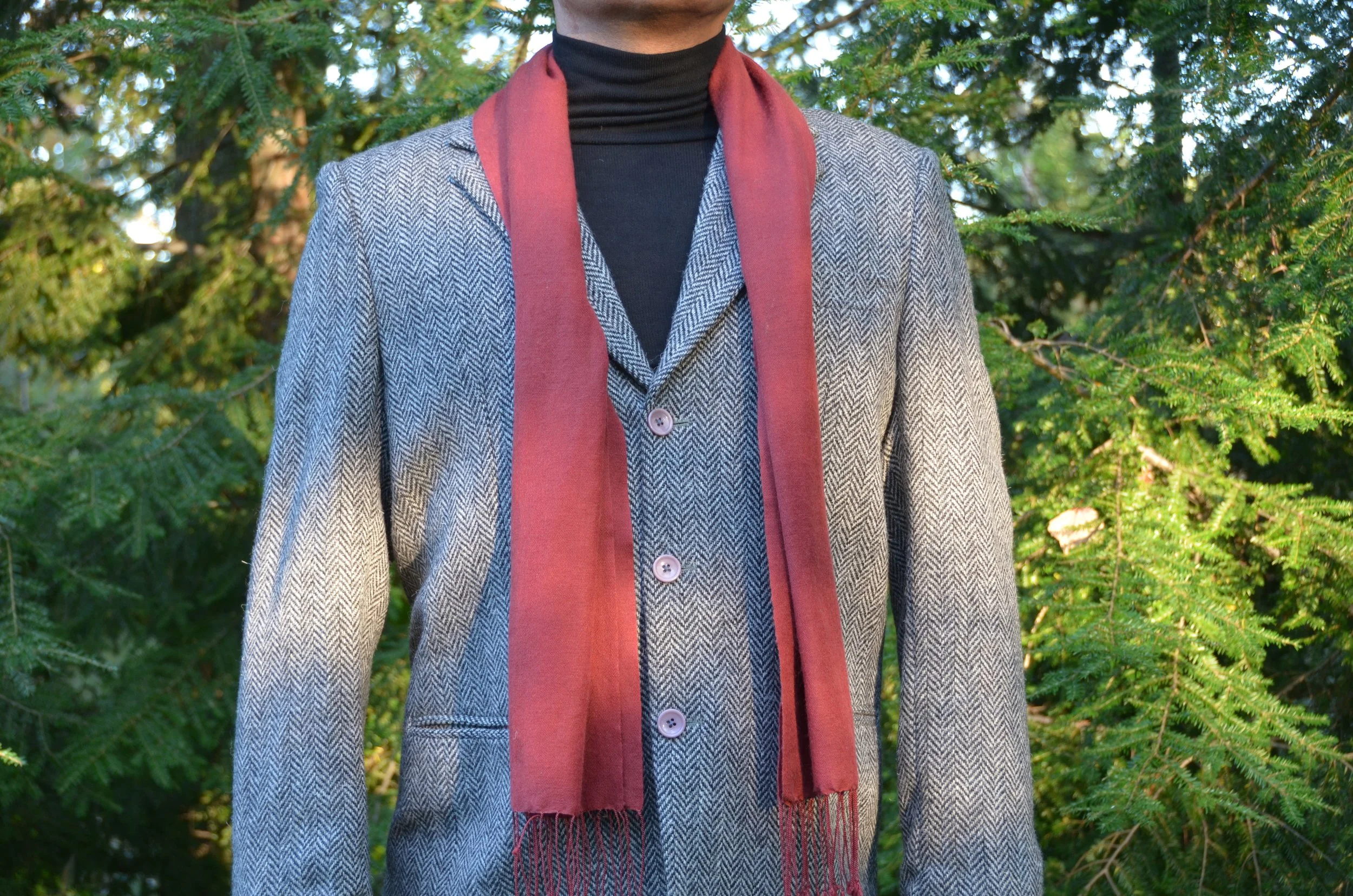 Burgundy Slim Cashmere and Silk Coat Scarf - Landscape