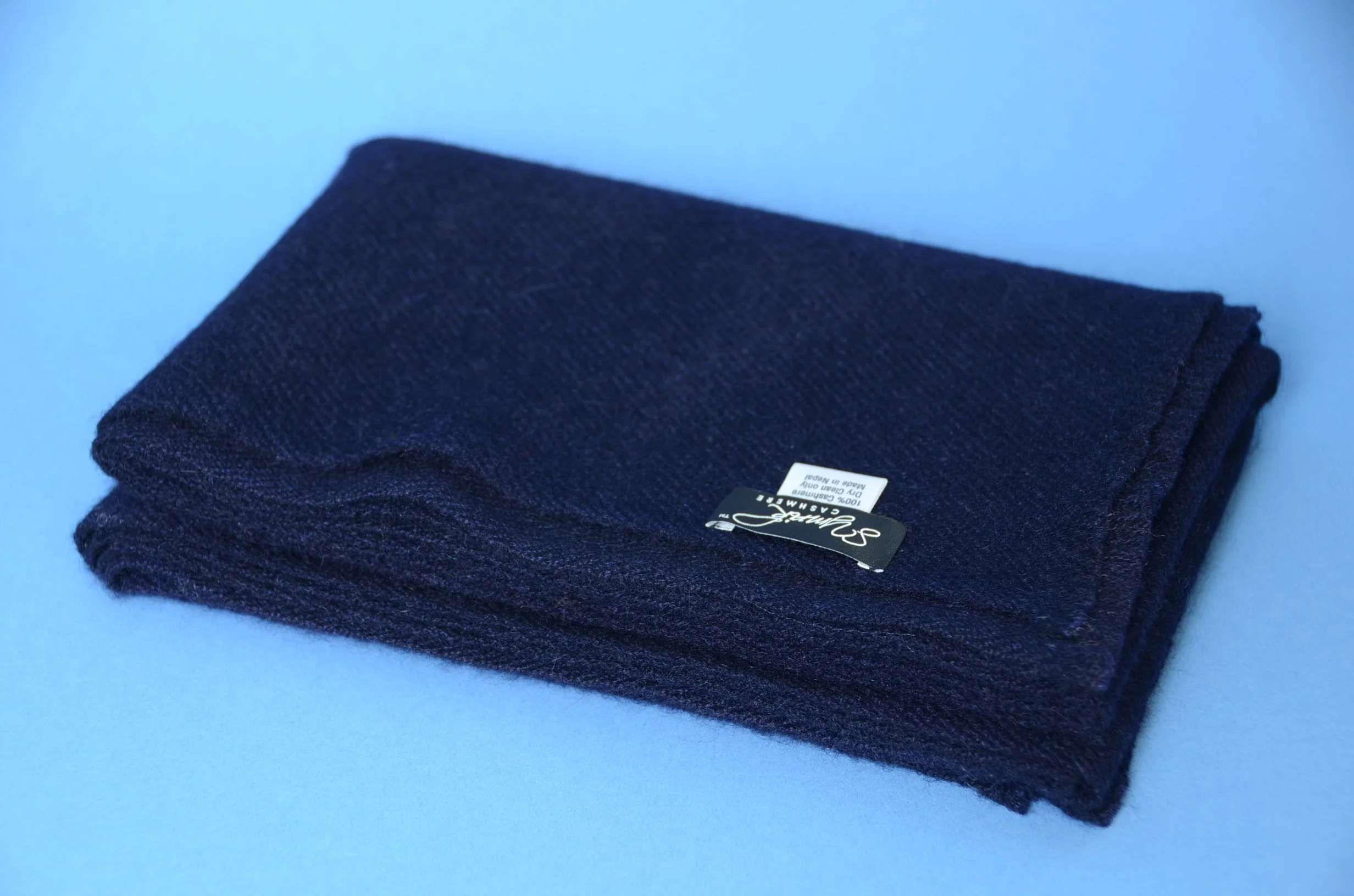 Navy Blue Pure Cashmere Coat Scarf Slightly Felted and Narrow- Unisex - Landscape
