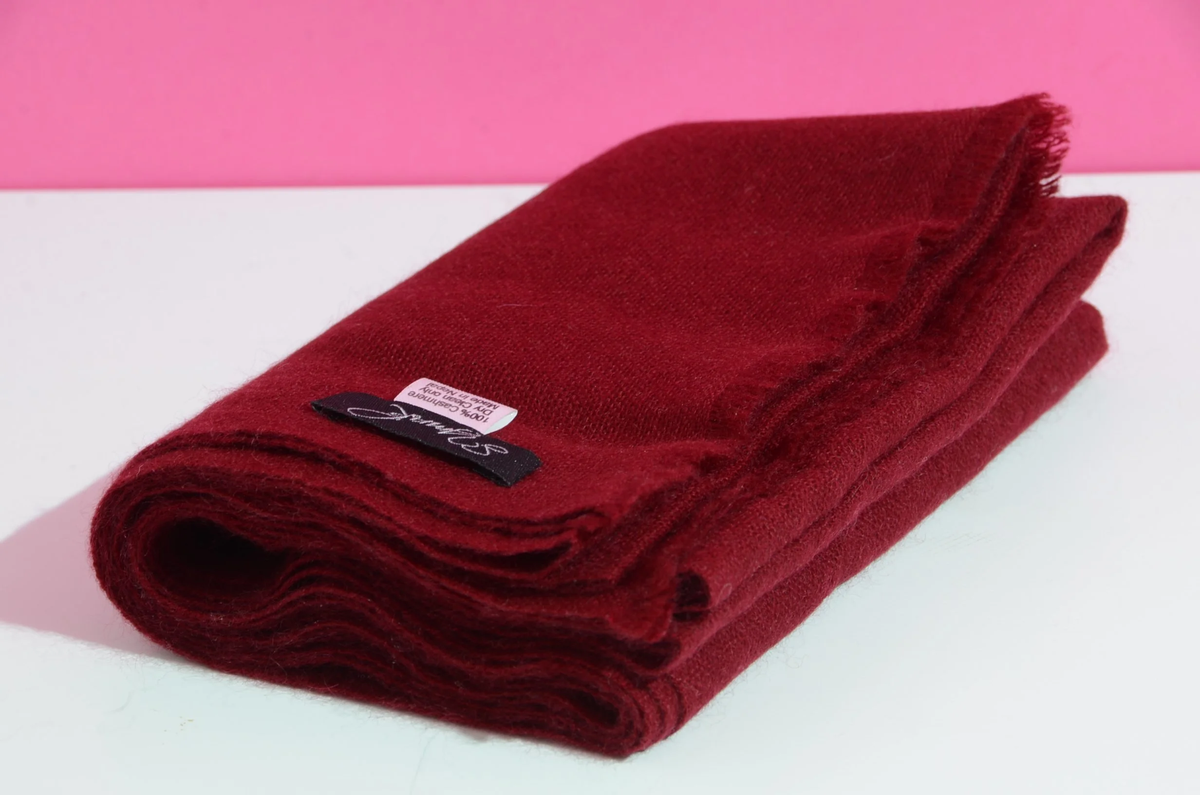 Burgundy Pure Cashmere Coat Scarf Slightly Felted and Narrow- Unisex - Landscape