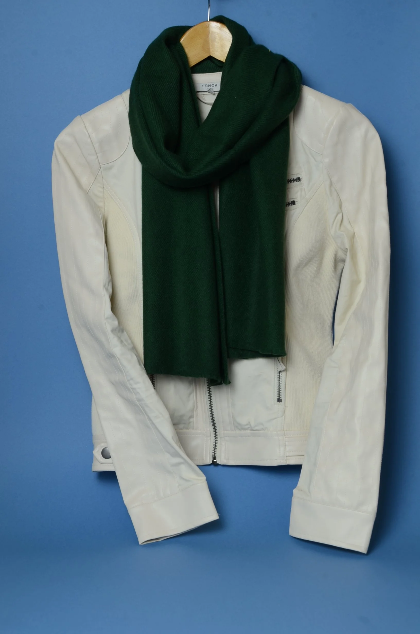 Apple Green Pure Cashmere Coat Scarf Slightly Felted and Narrow- Unisex - Landscape