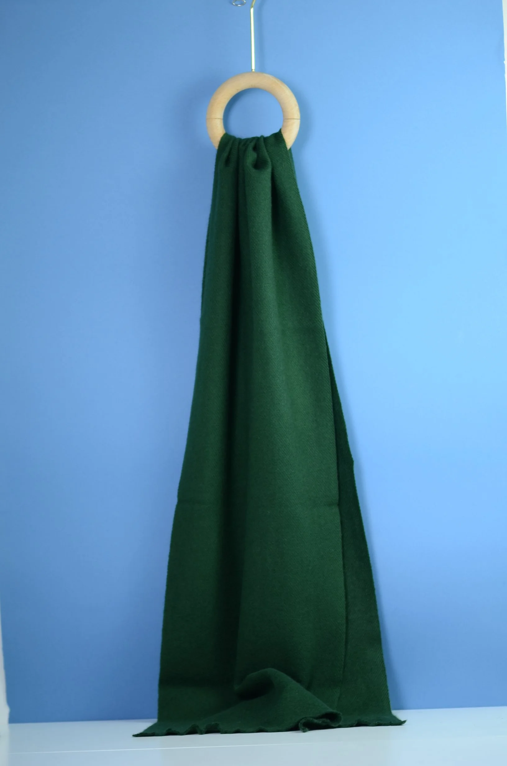 Apple Green Pure Cashmere Coat Scarf Slightly Felted and Narrow- Unisex - Portrait
