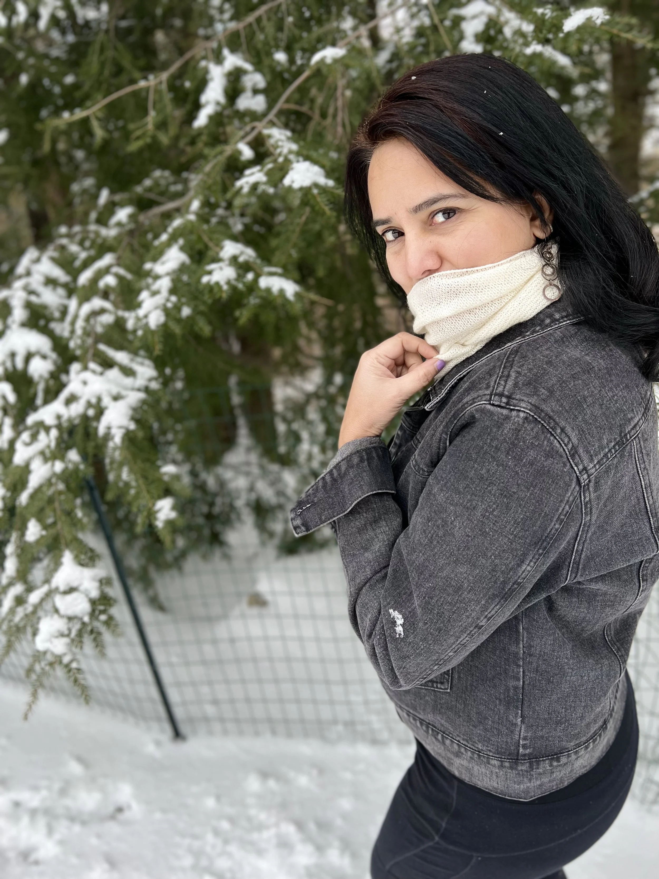 Dove White Multi - Functional Cashmere Tube Scarf - Landscape