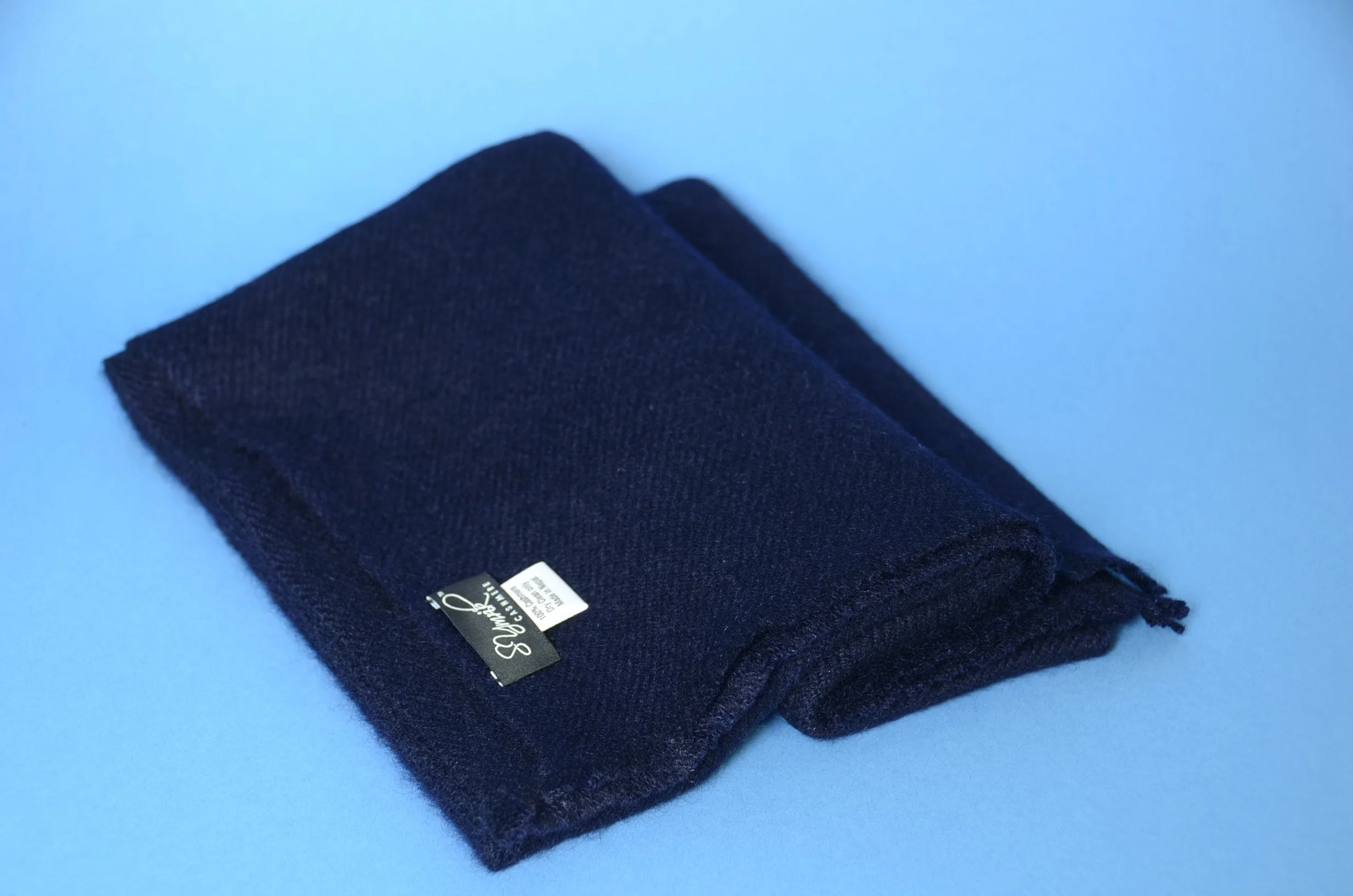 Navy Blue Pure Cashmere Coat Scarf Slightly Felted and Narrow- Unisex - Landscape