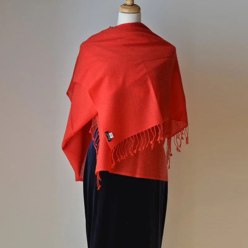 Poinsettia Red Cashmere Shawl Scarf Wrap Pashmina - Landscape