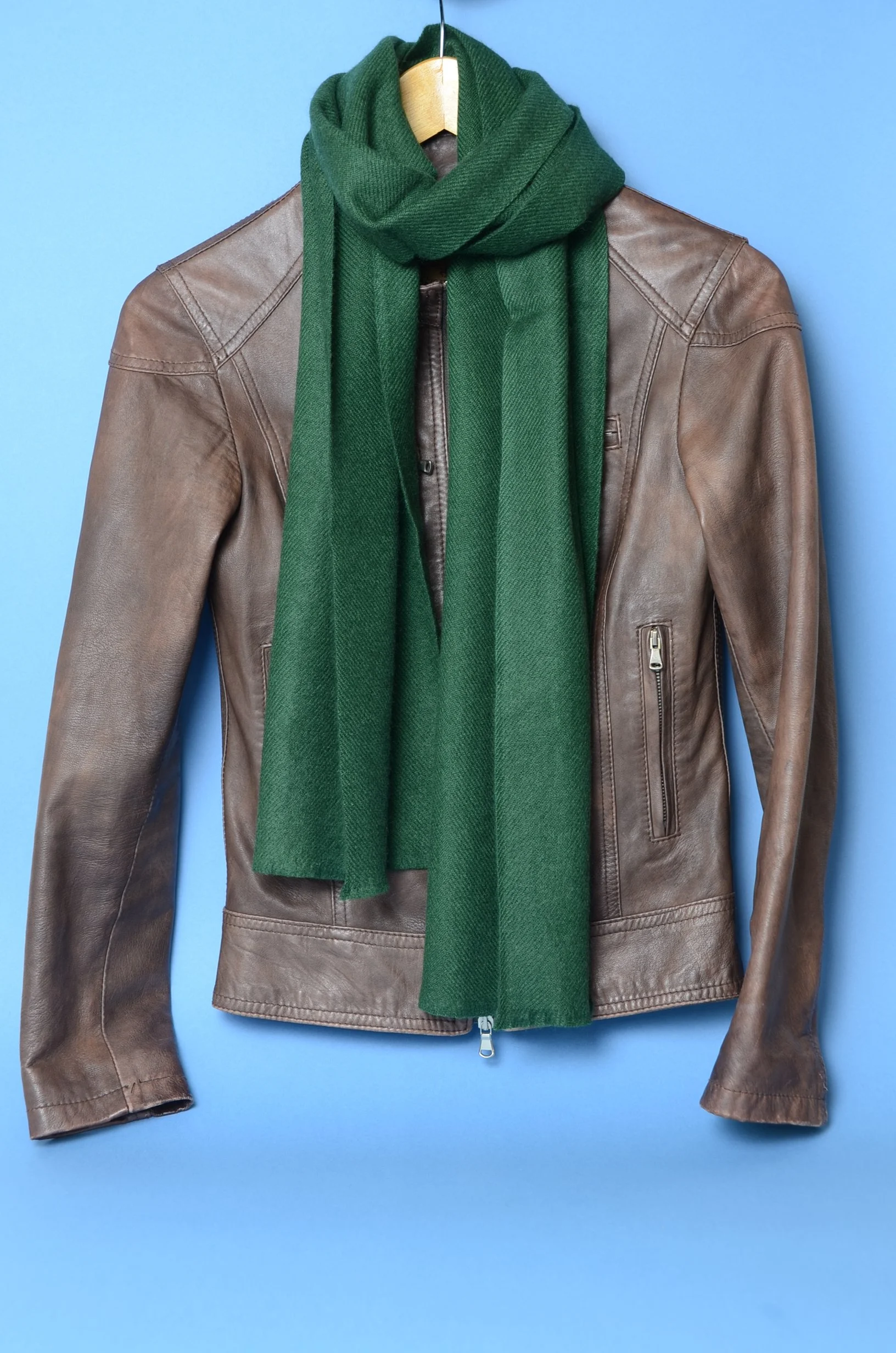 Apple Green Pure Cashmere Coat Scarf Slightly Felted and Narrow- Unisex