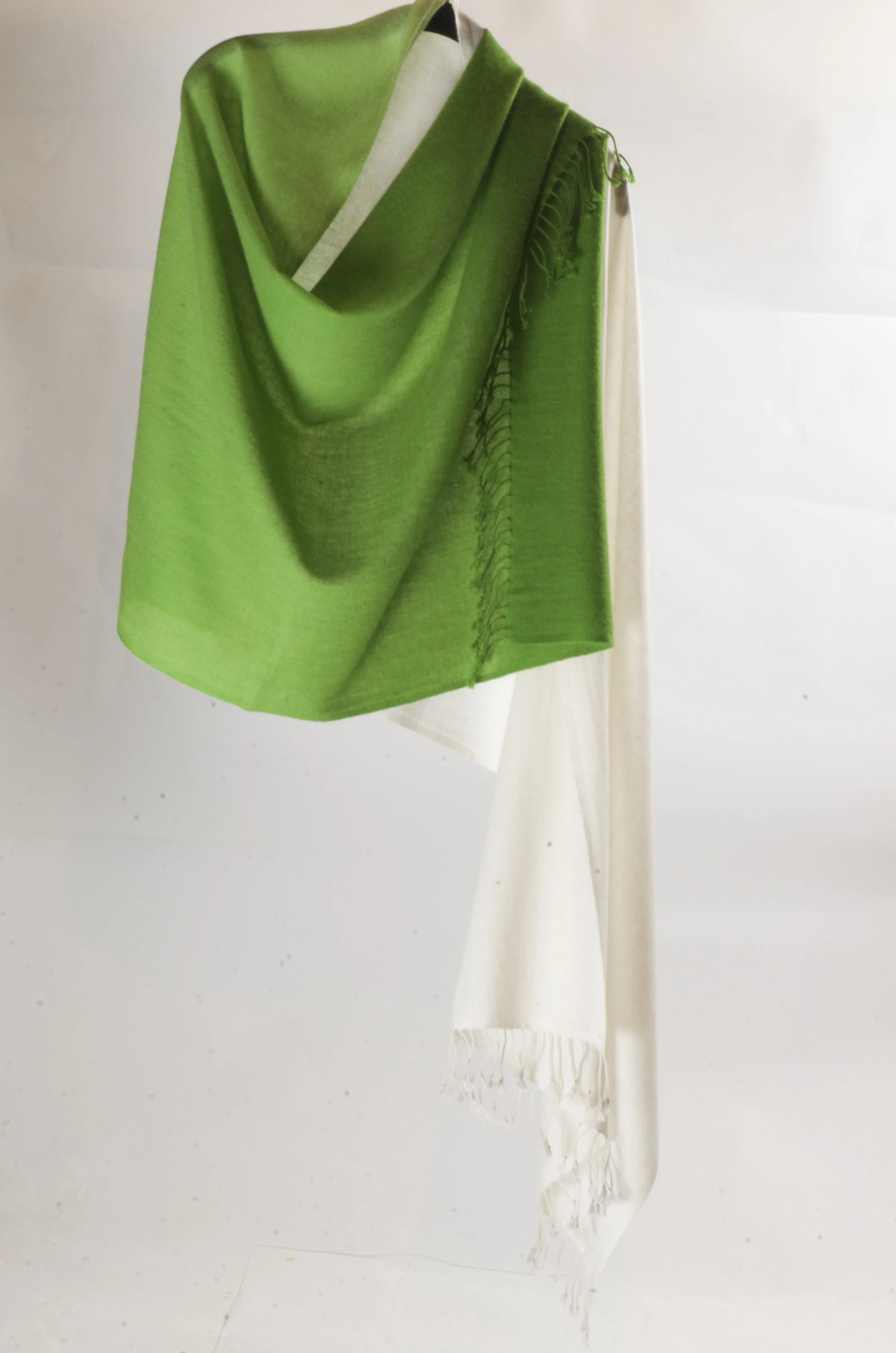 Shaded Green/White Pure Cashmere Scarf Shawl Pashmina Wrap