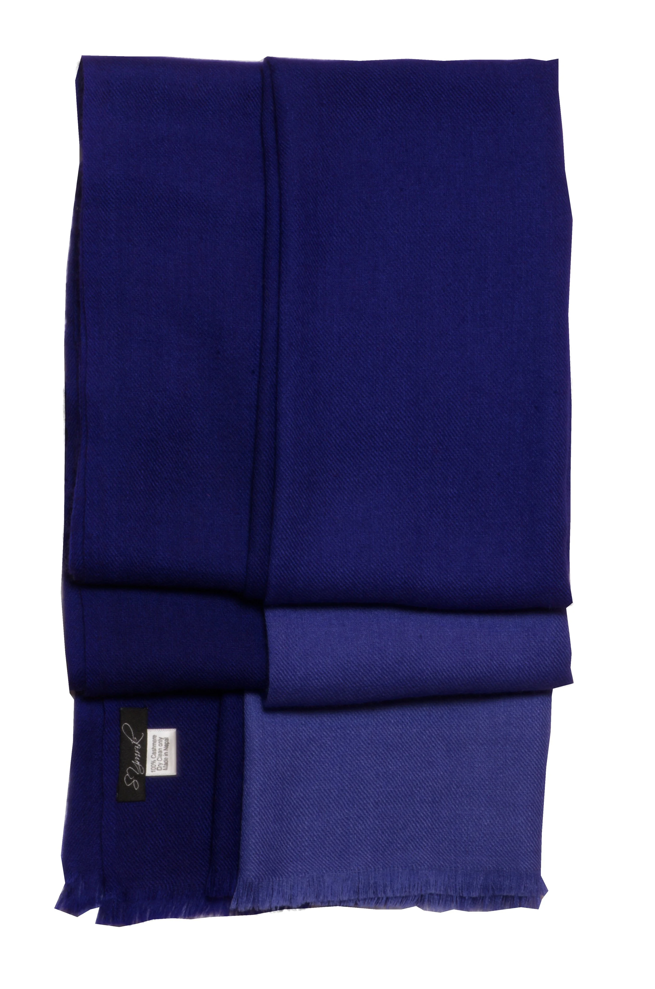Blues Pure Cashmere Elegant Ombre Fringed Shawl