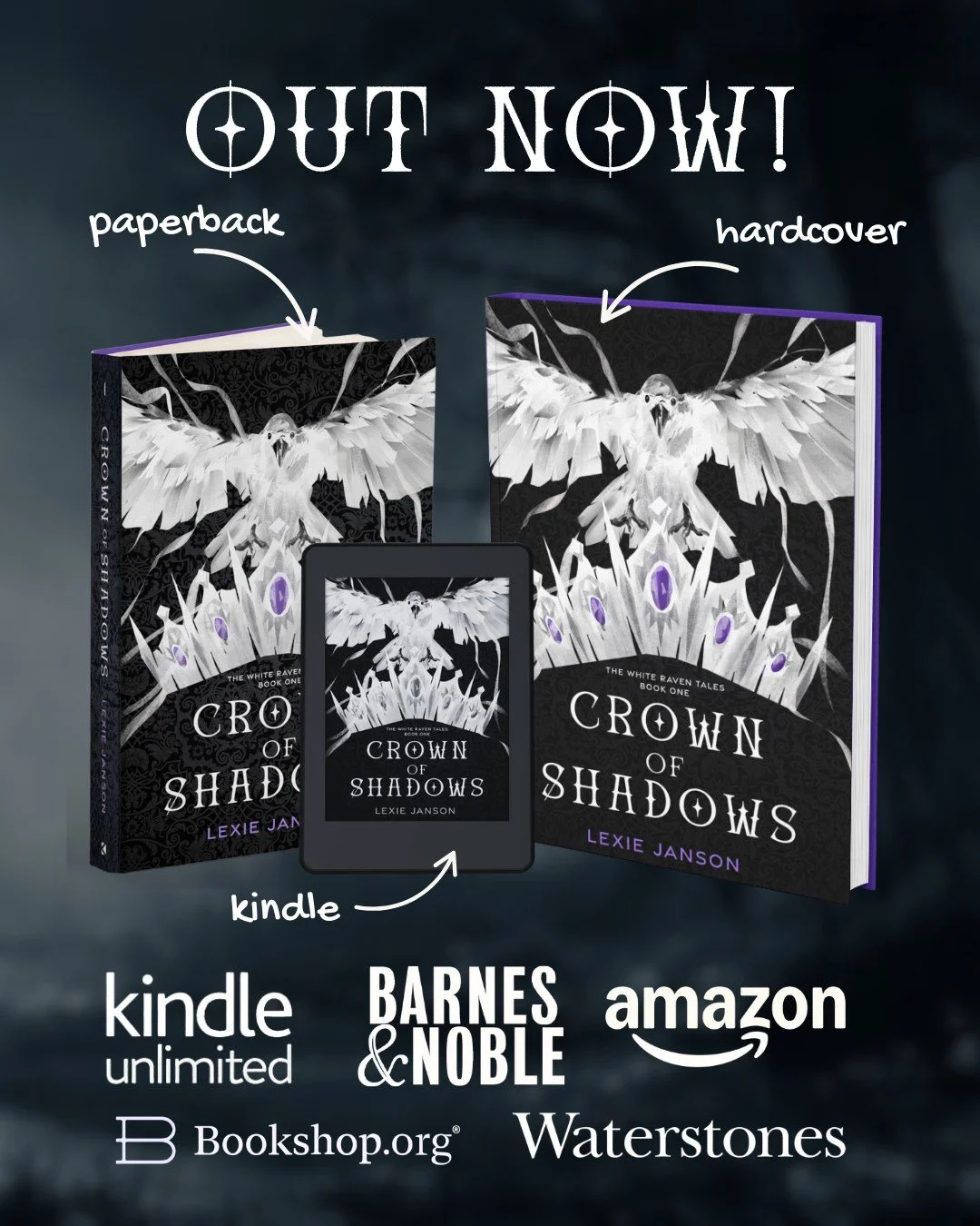 IT'S HEREEE ✨ my debut fantasy series The White Raven Tales, with its first book - Crown Of Shadows has officially entered the world!!! 😭😭😭

Thank you everyone who read an ARC, preordered, tapped &quot;want to read&quot; on goodreads, talked to yo
