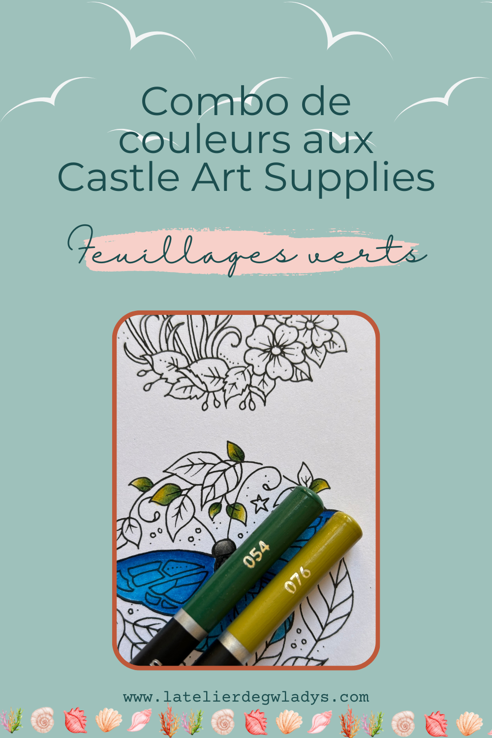 Combo couleurs aux crayons de couleurs Castle Art Supplies - Feuillages verts : 076 - 054