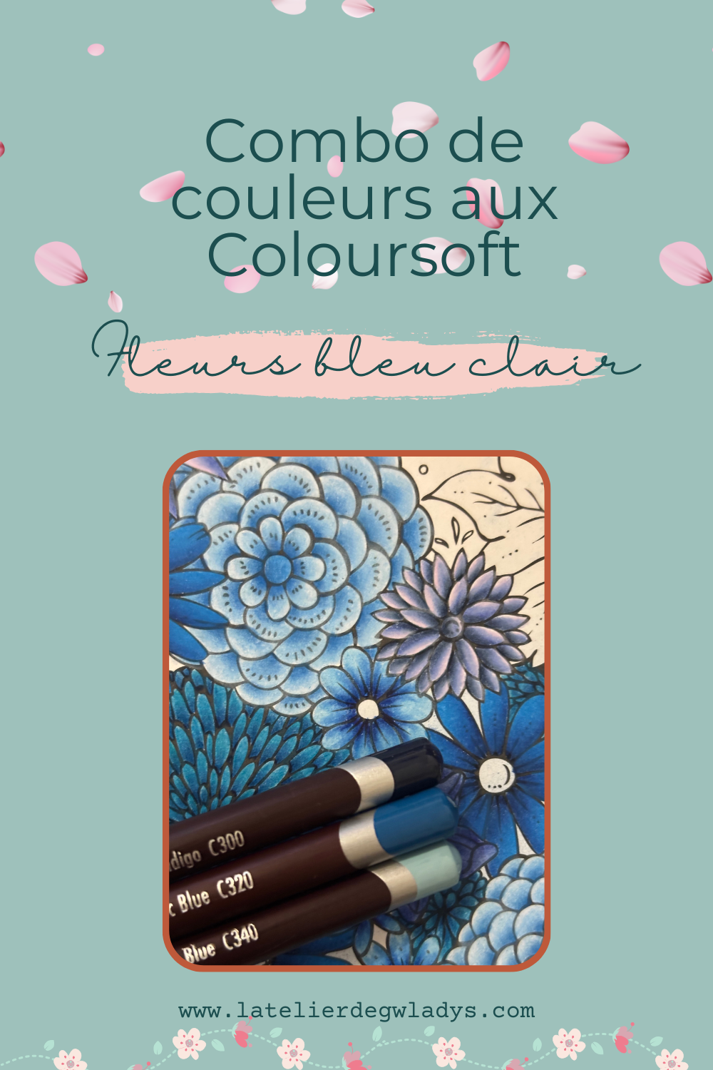 Combo couleurs aux crayons de couleurs Derwent Coloursoft - Fleurs bleu clair : C300 - C320 - C340