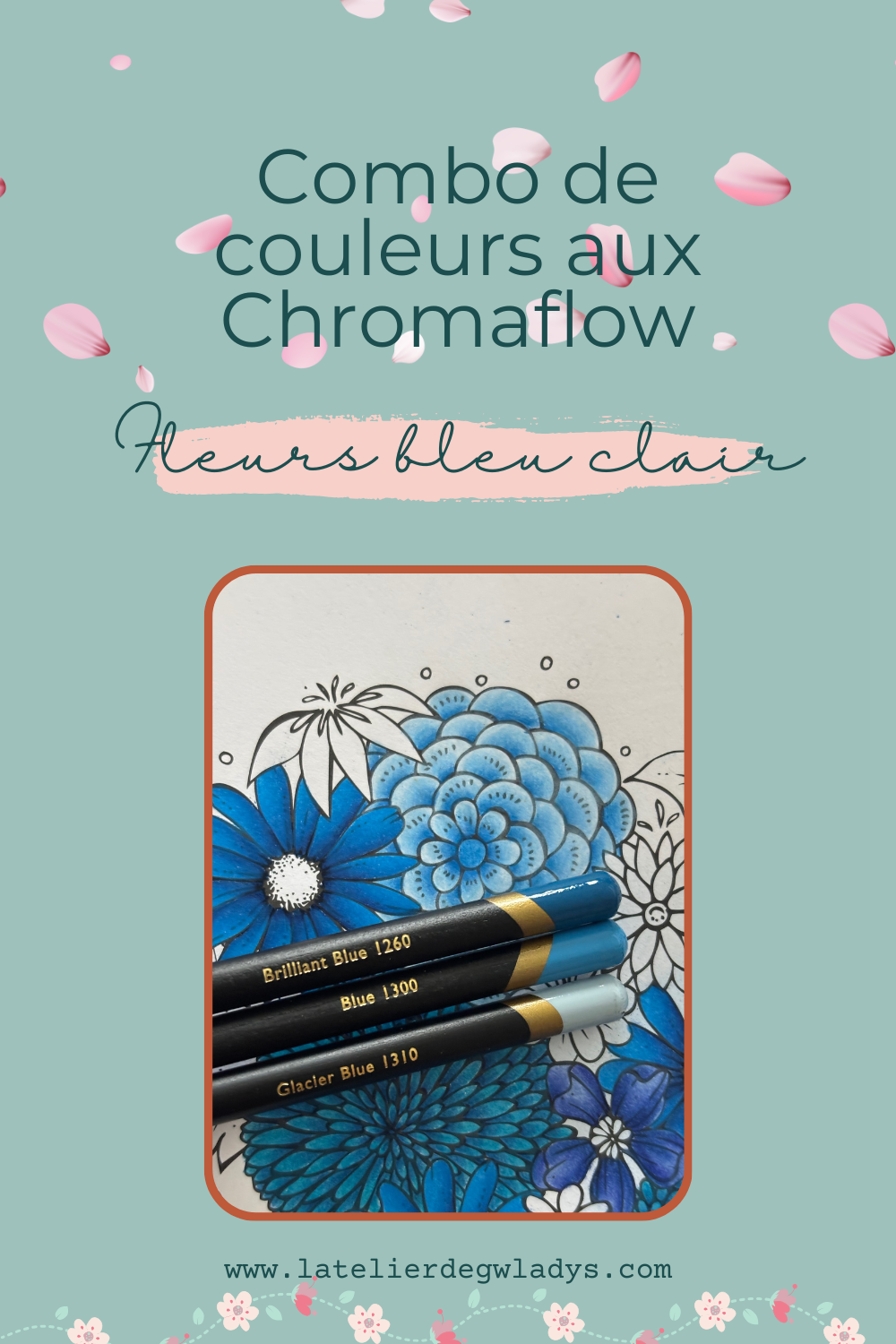 Combo couleurs aux crayons de couleur de la gamme Derwent Chromaflow - Fleursbleu clair : 1260 - 1300 - 1310