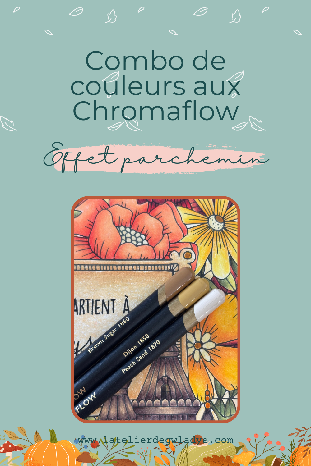 Combo couleurs aux crayons de couleur de la gamme Derwent Chromaflow - Effet parchemin : 1860 - 1850 - 1870