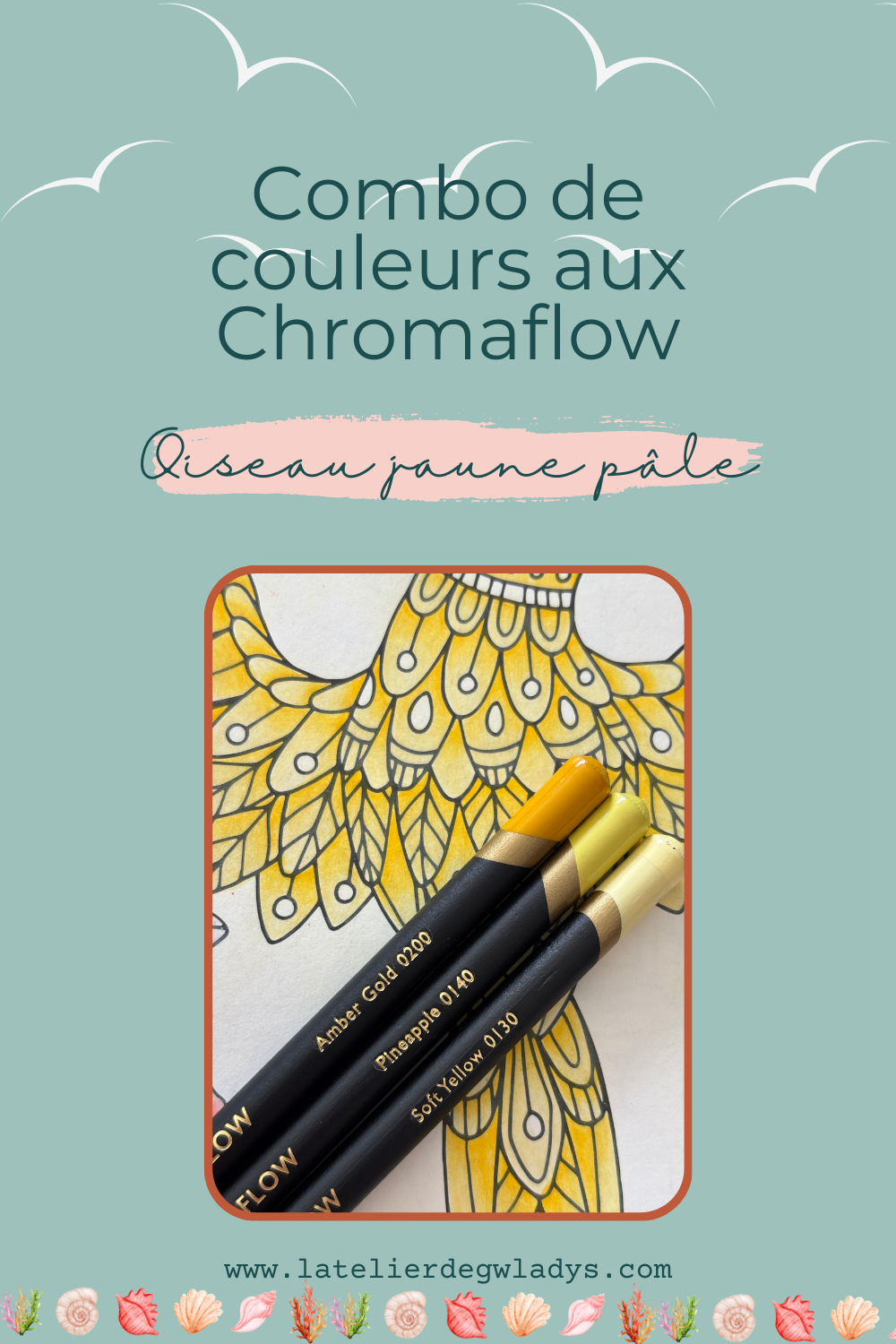 Combo couleurs aux crayons de couleur de la gamme Derwent Chromaflow - Oiseau jaune pâle : 0200 - 0140 - 0130
